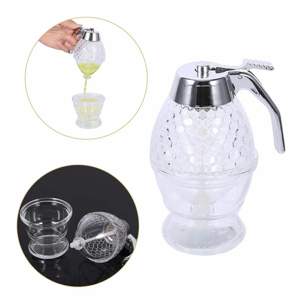 Miód Dispenser-200ml Akrylowy syrop miodowy dozownik pszczoły miód dozownik przezroczysty Shake Handshandle