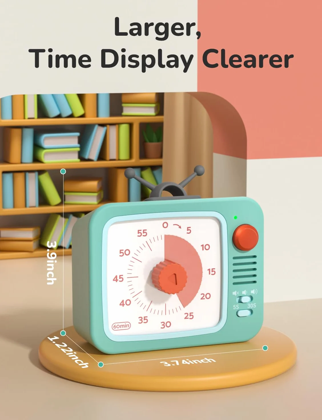 LIORQUE Wizualny timer dla dzieci, uroczy kreskówkowy design, 60-minutowy wizualny minutnik, odliczanie z cichą pracą, narzędzia do zarządzania czasem dla dzieci, do klasy, nauczania, gotowania
