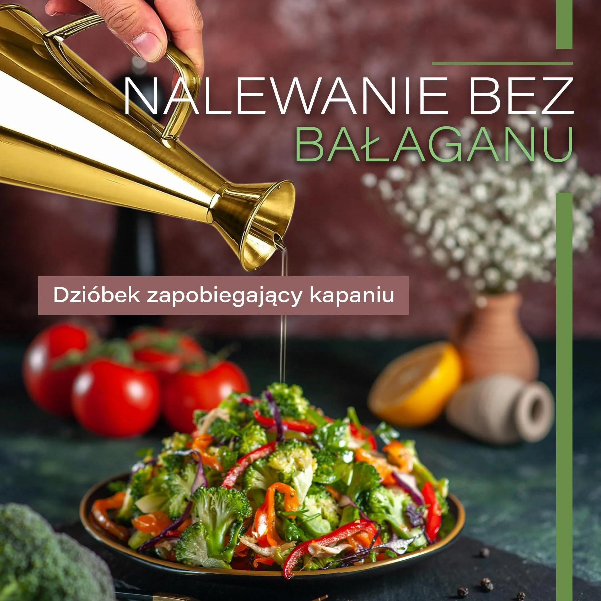 Olietta Stalowy dozownik oliwy i octu, 500 ml (0,5 l), bez kapania i szczelny – idealny do nalewania i skrapiania, łatwy w czyszczeniu