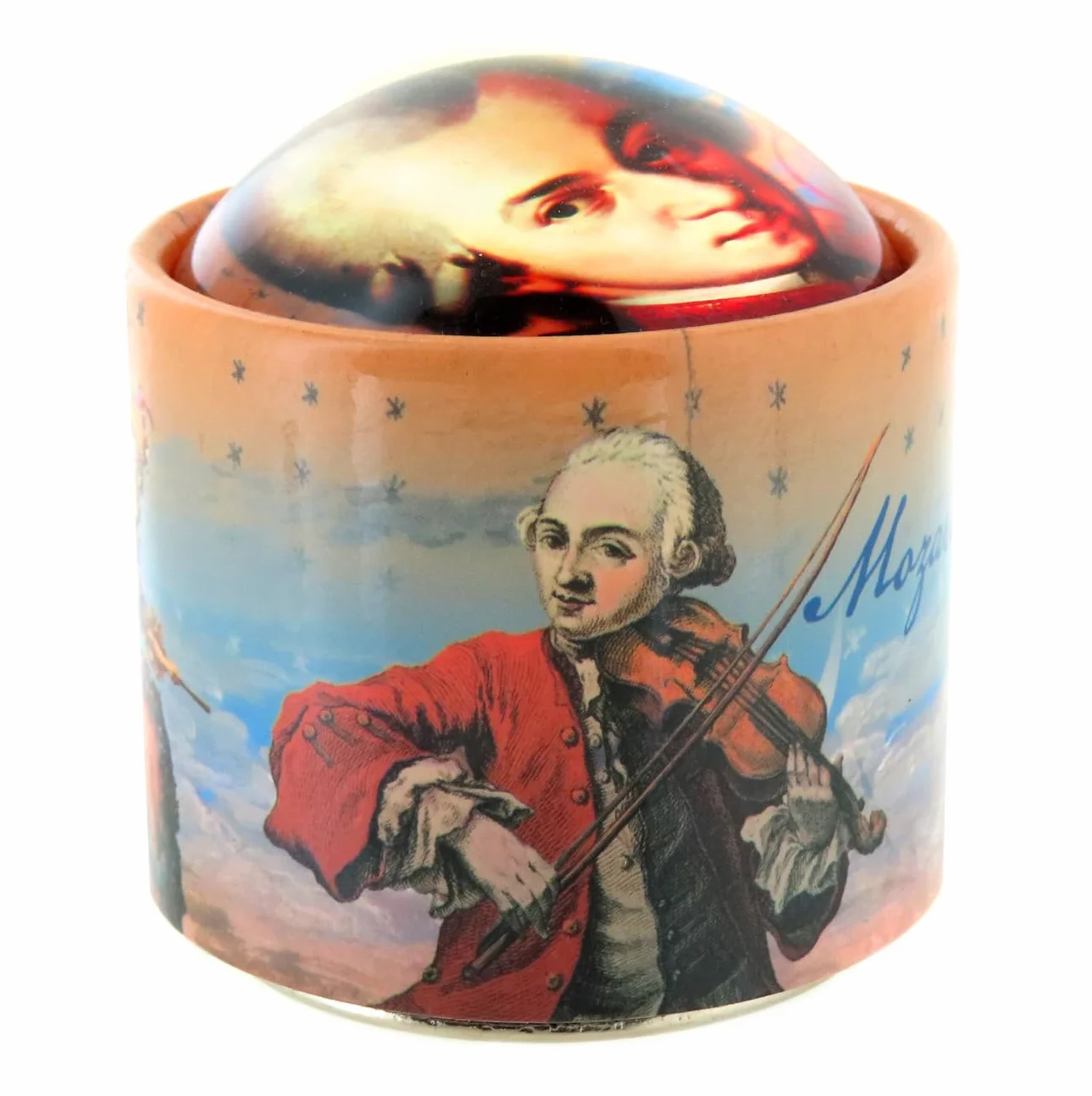 Lutèce Creations Animowana pozytywka/pozytywka z kartonu sprężynowego ze szklanym półglobusem z rysunkiem w jaskrawych kolorach - Zaczarowany flet (W. A. Mozart).