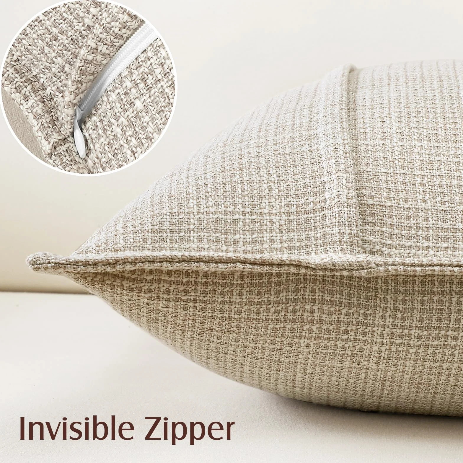 Artscope Zestaw 2 głębokich beżowych dekoracyjnych poszewek na poduszki 45 x 45 cm, miękkie, lniane, na kanapę, do domu wiejskiego, elegancki design, na sofę, do sypialni, salonu, dekoracja domu, 45 x