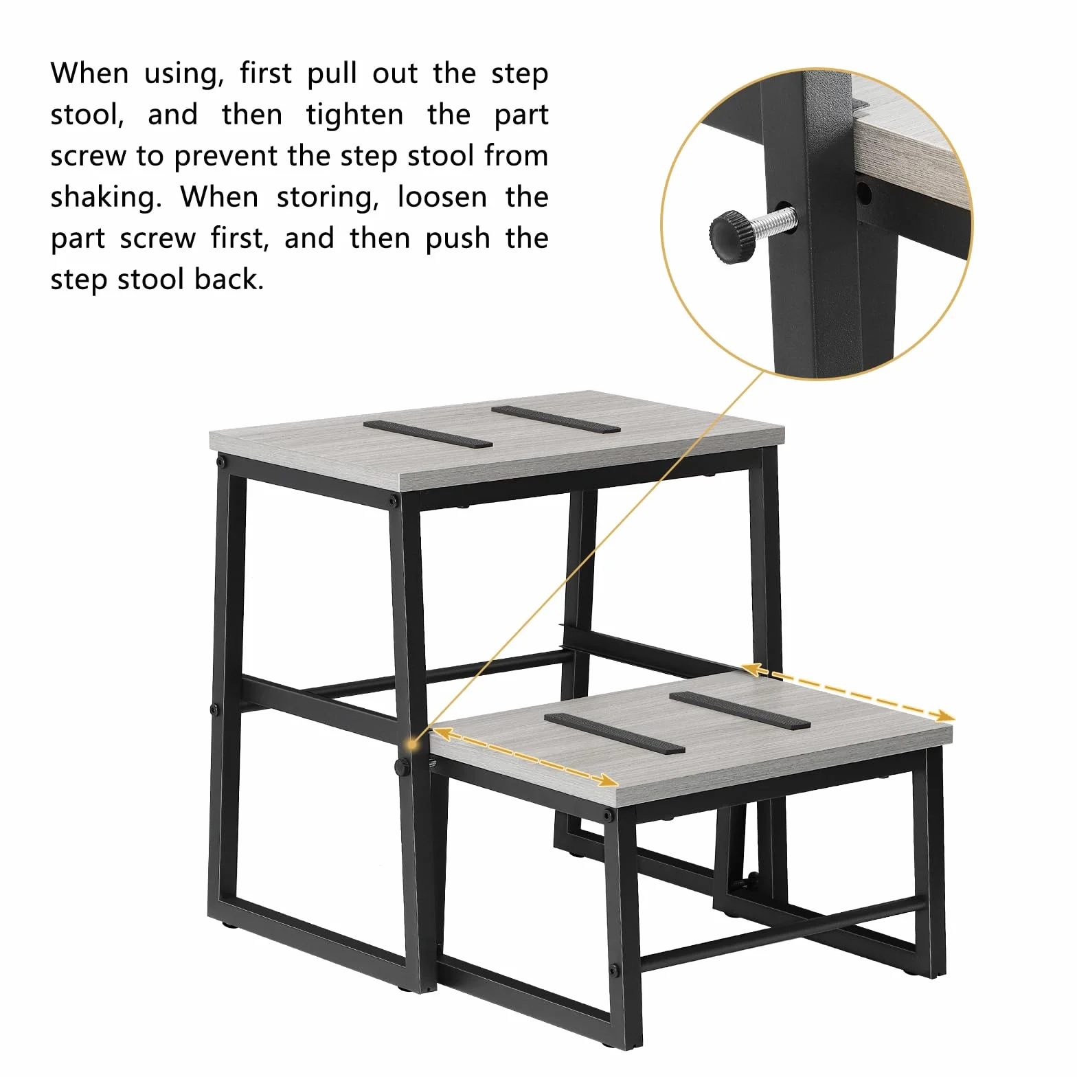 LIANTRAL 2 w 1 taboret ze schodkiem dla dorosłych i dzieci, 2 poziomy, drewniany taboret o nośności 160 kg, metalowa rama, podnóżek do łóżka piętrowego, antypoślizgowy taboret do kuchni, biura, zamek