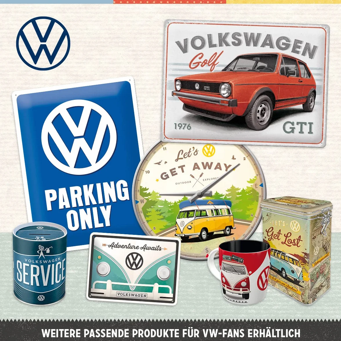 Nostalgic-Art Retro skarbonka, 1 l, VW Bulli – Let's Get Lost – Pomysł na prezent dla miłośnika Volkswagena Busa, Official License Product (OLP), metalowa skarbonka, Styl vintage