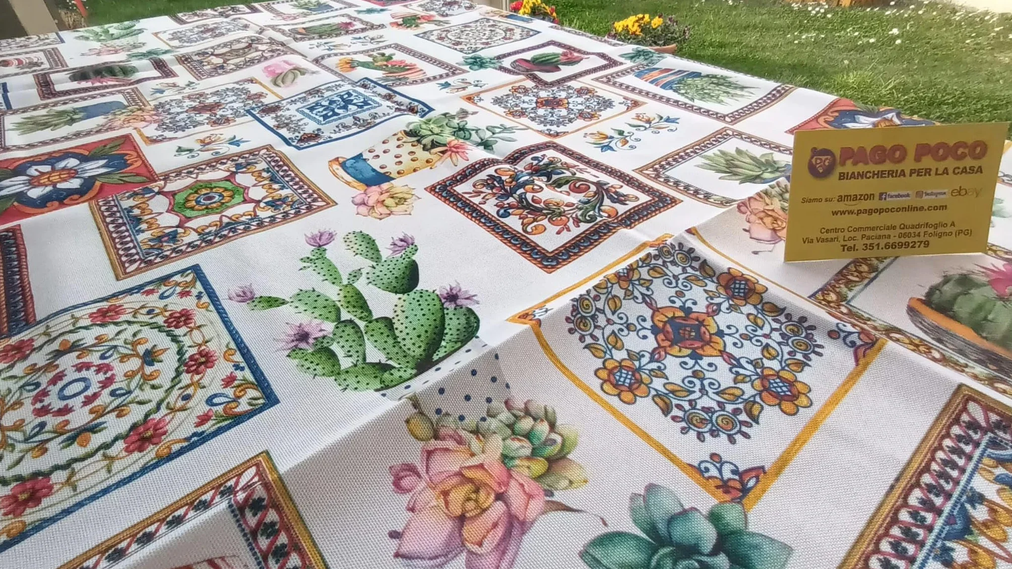 CACTUS I MAIOLICA Wzór Druk Cyfrowy Wodoodporny Obrus Odporny Na Plamy .. We wszystkich rozmiarach... BEZ Prasowania... Aktualności 2025!!! (120X160)
