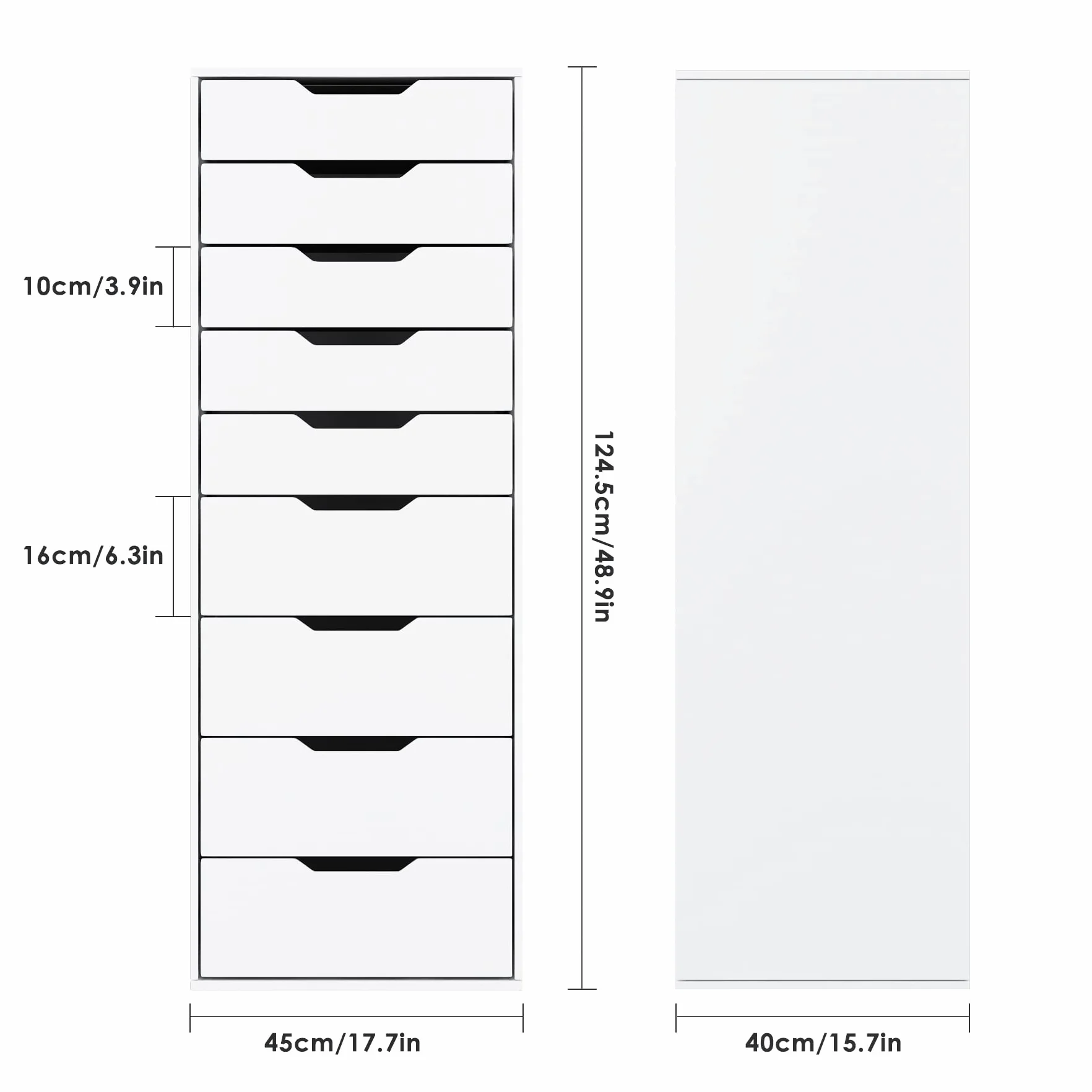 FOREHILL Komoda do sypialni wysoka z 9 szufladami 124,5 cm biała