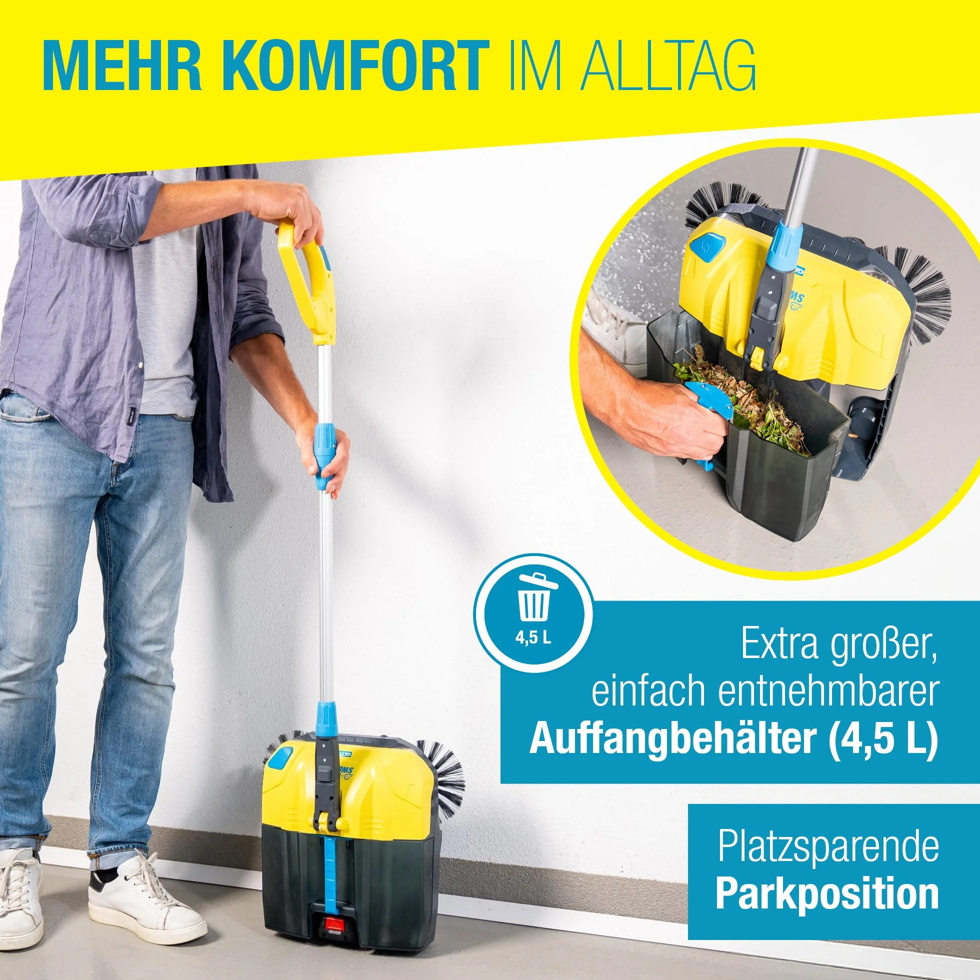 GLORIA Zamiatarka akumulatorowa EasySweep 18 V w zestawie akumulator Bosch 18 V | elektryczna szczotka akumulatorowa i miotła do użytku wewnątrz i na zewnątrz | wjazd, chodnik, taras, garaż i liście |