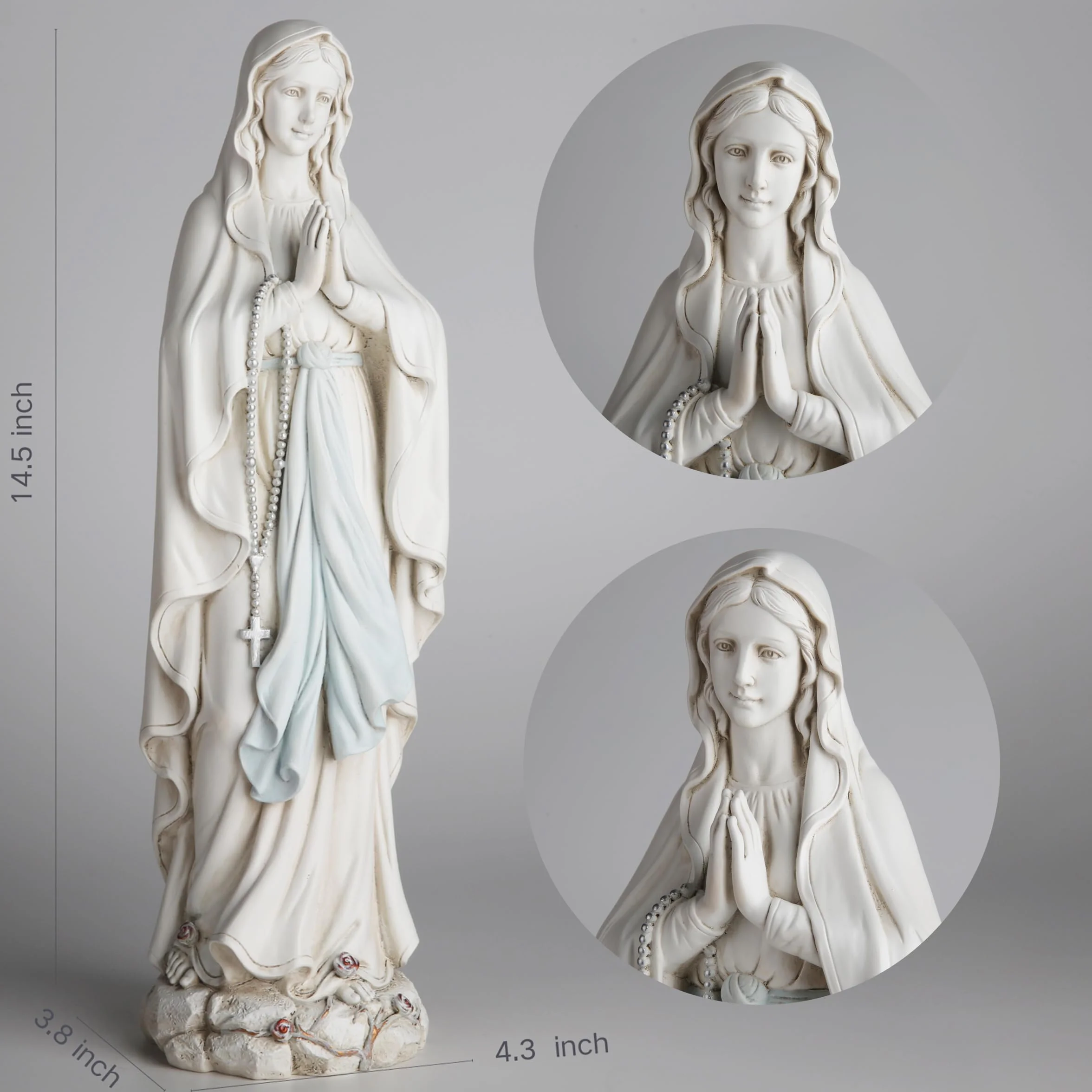 BC Katolicka figurka Matki Bożej z Lourdes, figurka Najświętszej Maryi Panny, dekoracja do domu, na zewnątrz, patio, trawnik, korytarz, religijny prezent, 36,8 cm, ręcznie wykonana przez Buildclassic