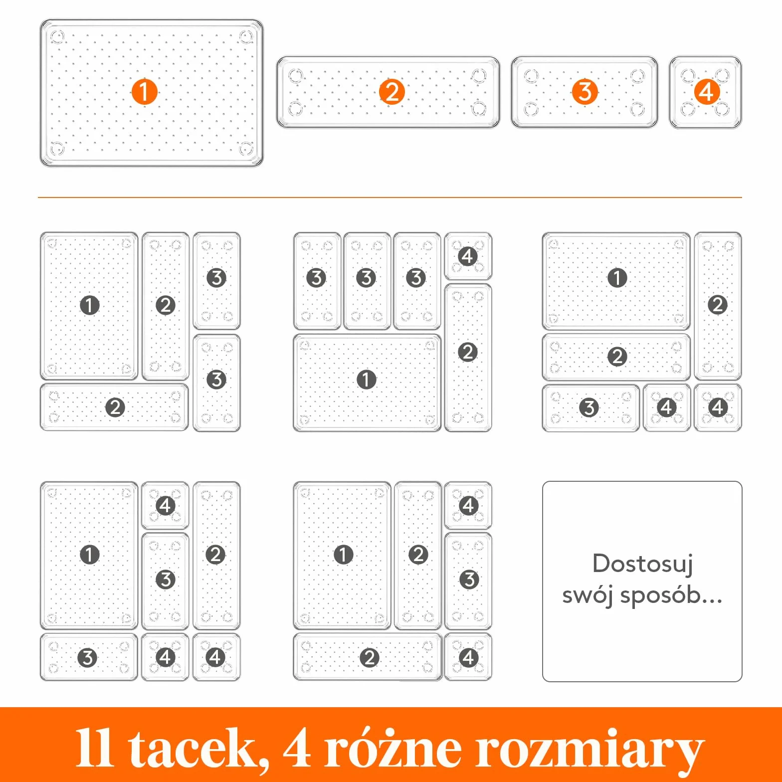 Lifewit 11 PCS Zestaw Organizer Szuflada Zestaw Jasny Plastikowy Szuflada Biurko Podziały Tace Kredens Przechowywanie Pojemniki Pudło z Podziałkami do Makijażu, Biżuterii i Gadżetów, Sypialnia, Biuro
