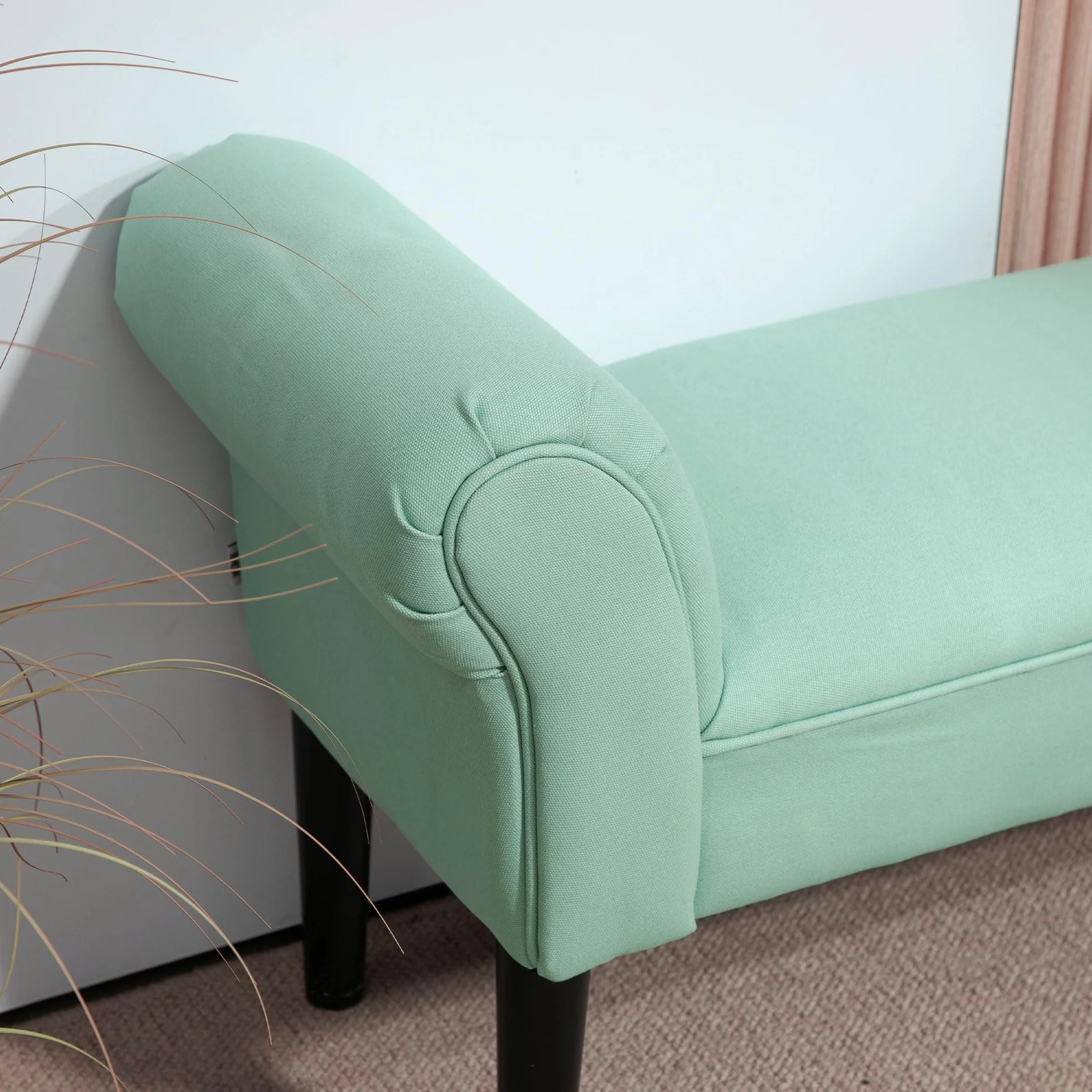 HOMCOM Ławka tapicerowana z materiału żaglowego, podłokietnik, ławka do przedpokoju z drewnianą ramą, ławka na buty do sypialni, salonu, korytarza, 102 x 36 x 51 cm, szaro-biała