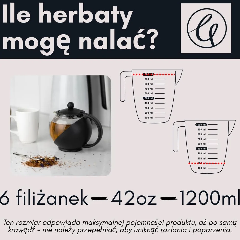 Café Olé Everyday Czajnik, czarny, 1200 ml/na 4–6 porcji, zaparzacz ze stali nierdzewnej, szklany korpus z plastikową obudową, można myć w zmywarce