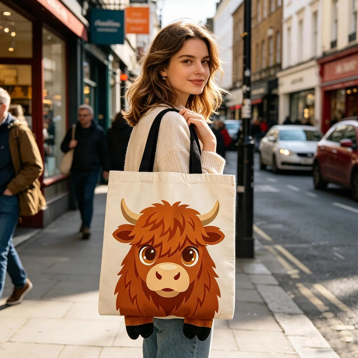 Onperpoe Torba materiałowa Highland Cow torba jutowa z nadrukiem z zapięciem na magnes, torba materiałowa Canvas Tote Bag szkocka wołowina górska torba na zakupy krowa Highland Prezenty Torba do