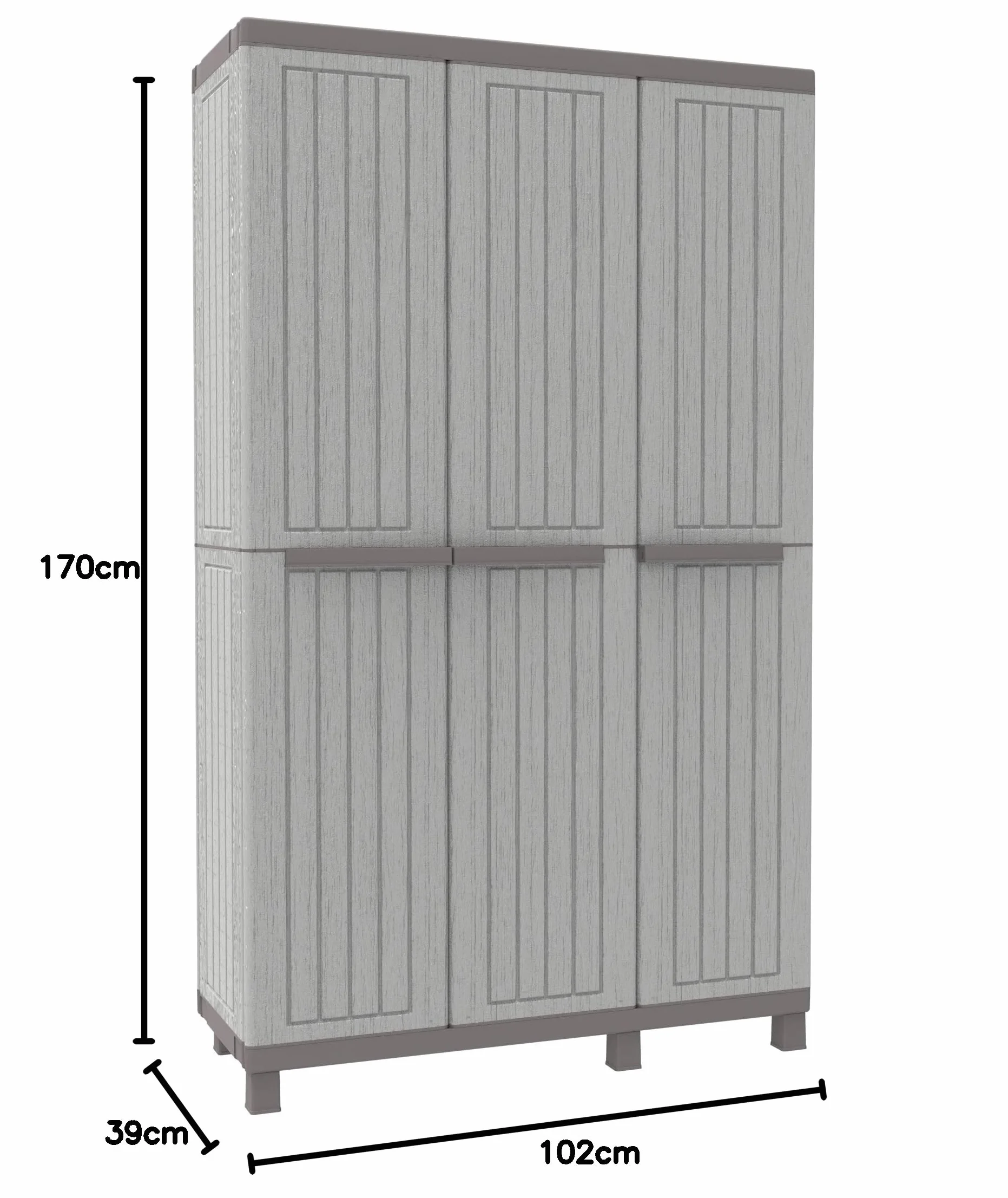 Terry, C-Wood 102a, wielofunkcyjna szafka z trzema drzwiami o wyglądzie drewna, 2 oddzielne wnętrza, do wewnątrz i na zewnątrz – 102 x 39 x 170 cm