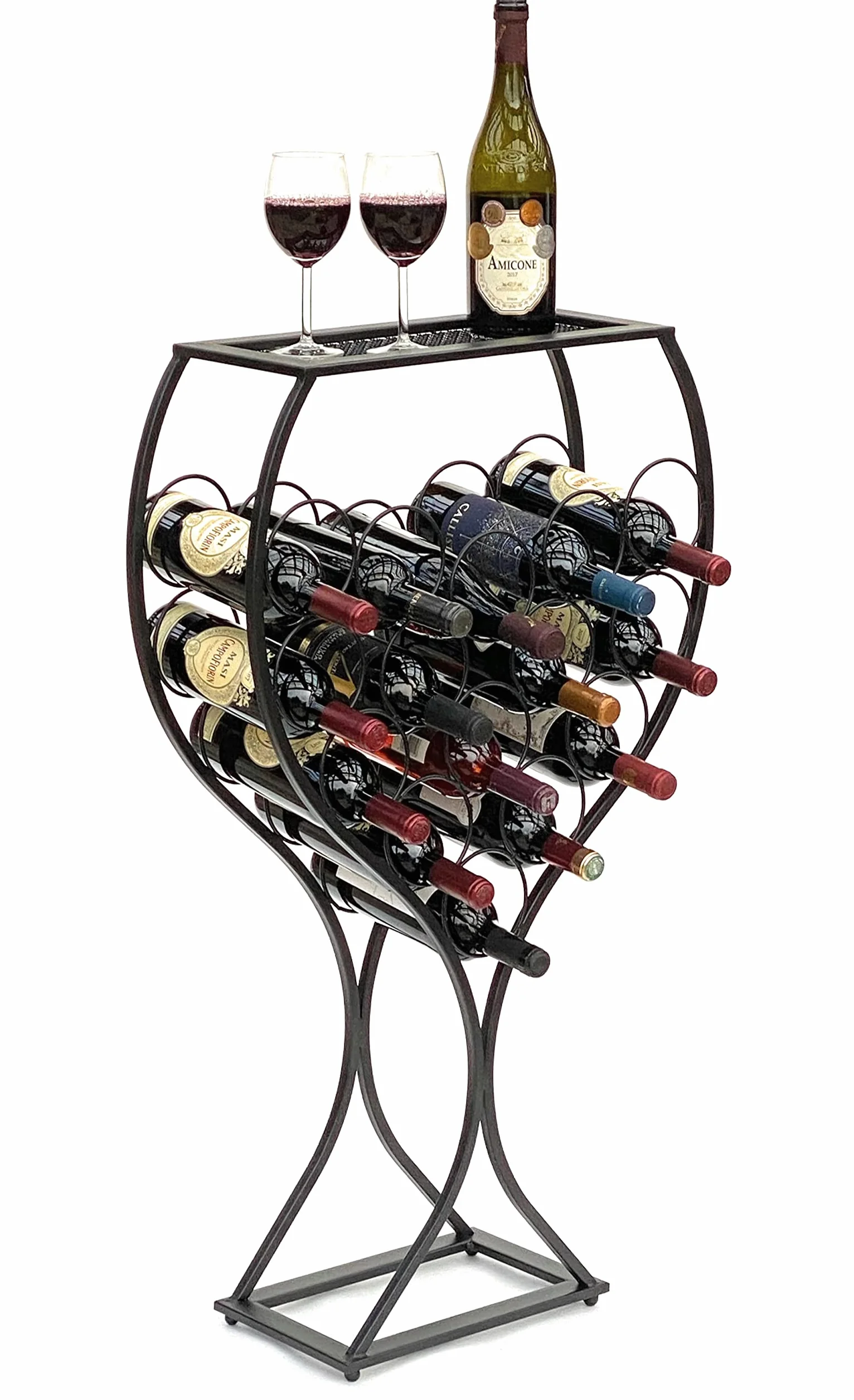 DanDiBo Czarny metalowy stojak na wino 96211 na 15 butelek z kutego żelaza