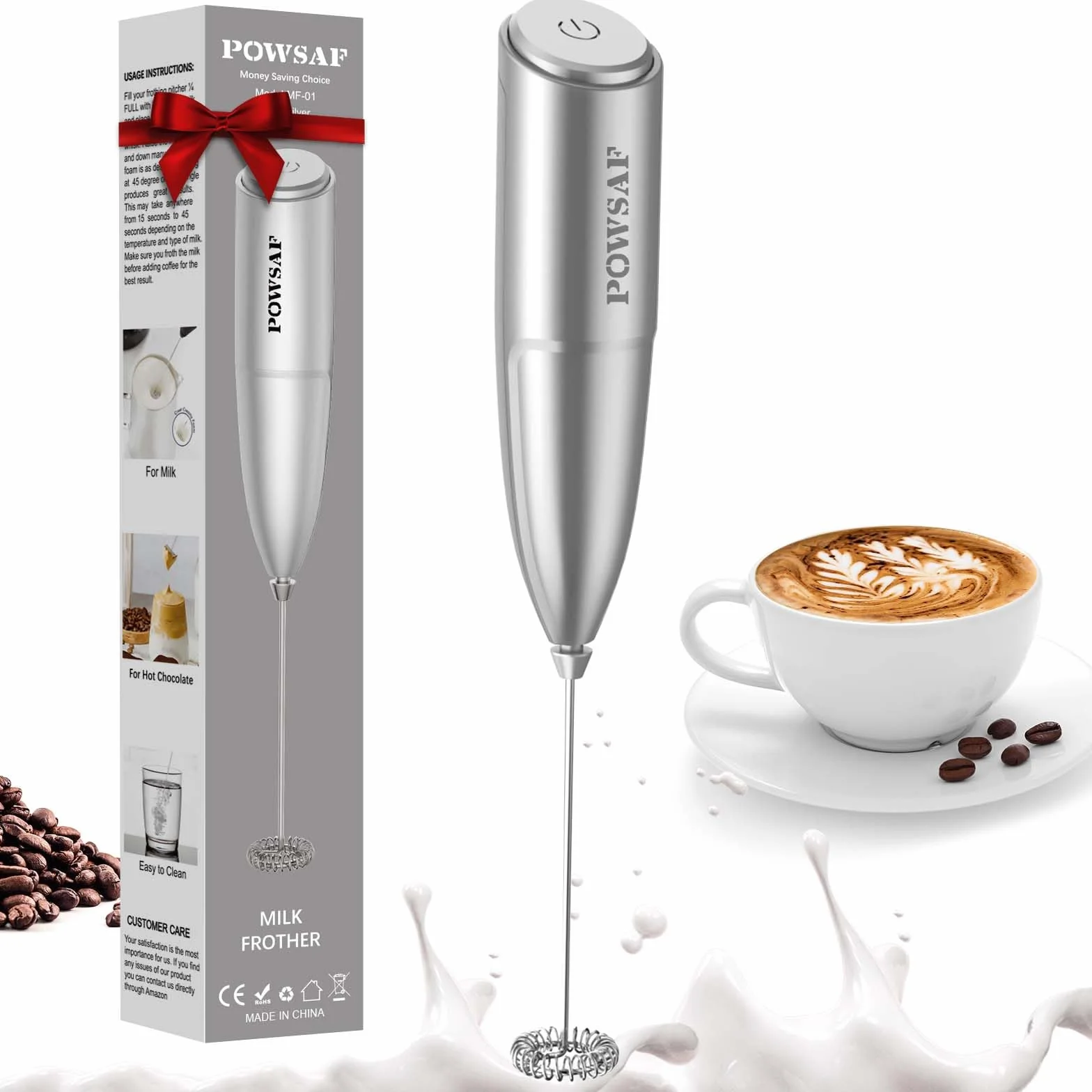 Ręczny Mikser - Spieniacz do Kawy, Latte, Napojów, Cappuccino, Frappe, Matcha, Czekolady - Szary