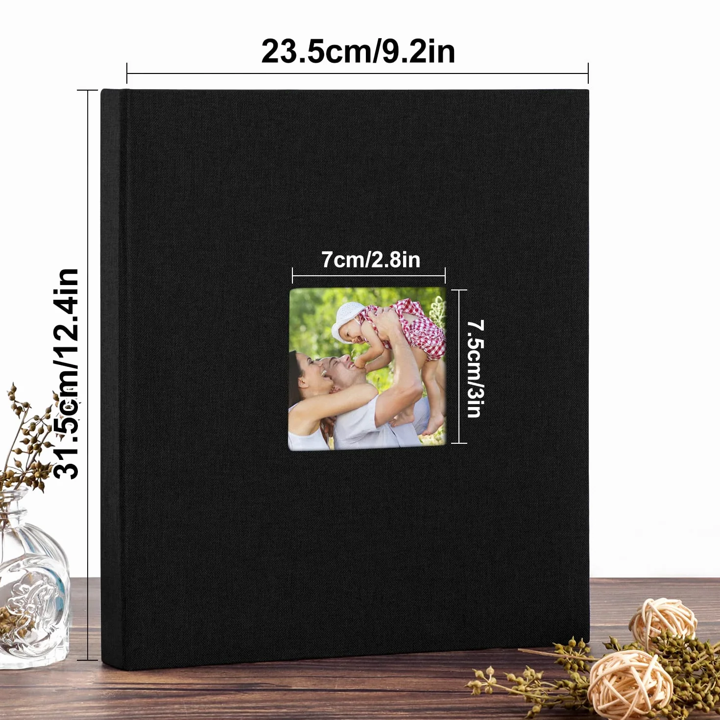 Benjia Album fotograficzny w formacie A4, pionowy album na zdjęcia z 100 stronami, lniana okładka, album na zdjęcia do wkładania zdjęć A4, 100 zdjęć, czarny