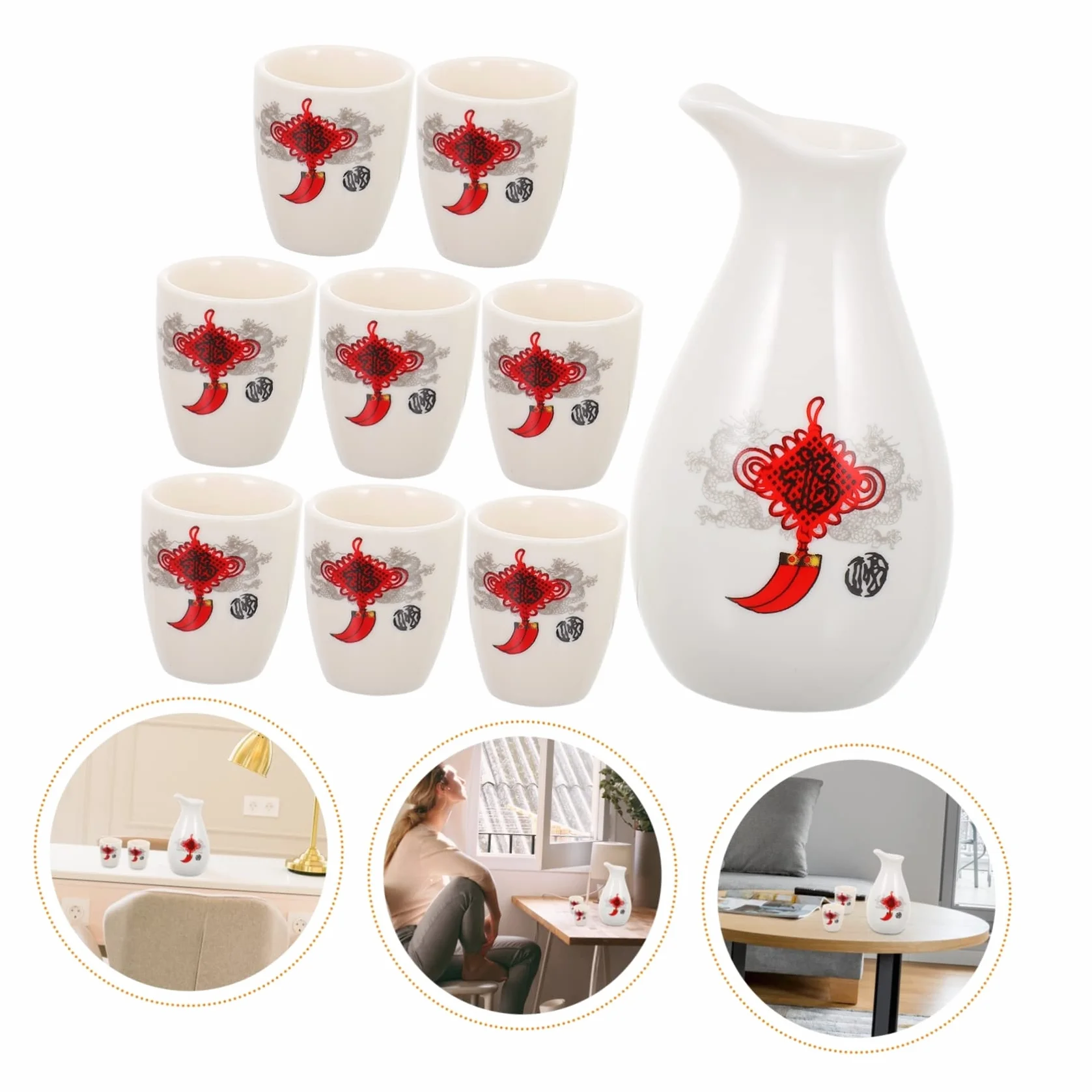 1zestaw Ceramiczny Do Sake z Filiżankami i Dzbanem Elegancka Praktyczny i Dekoracyjny Do Podawania Idealny Przyjęcia i Dekorację Domu
