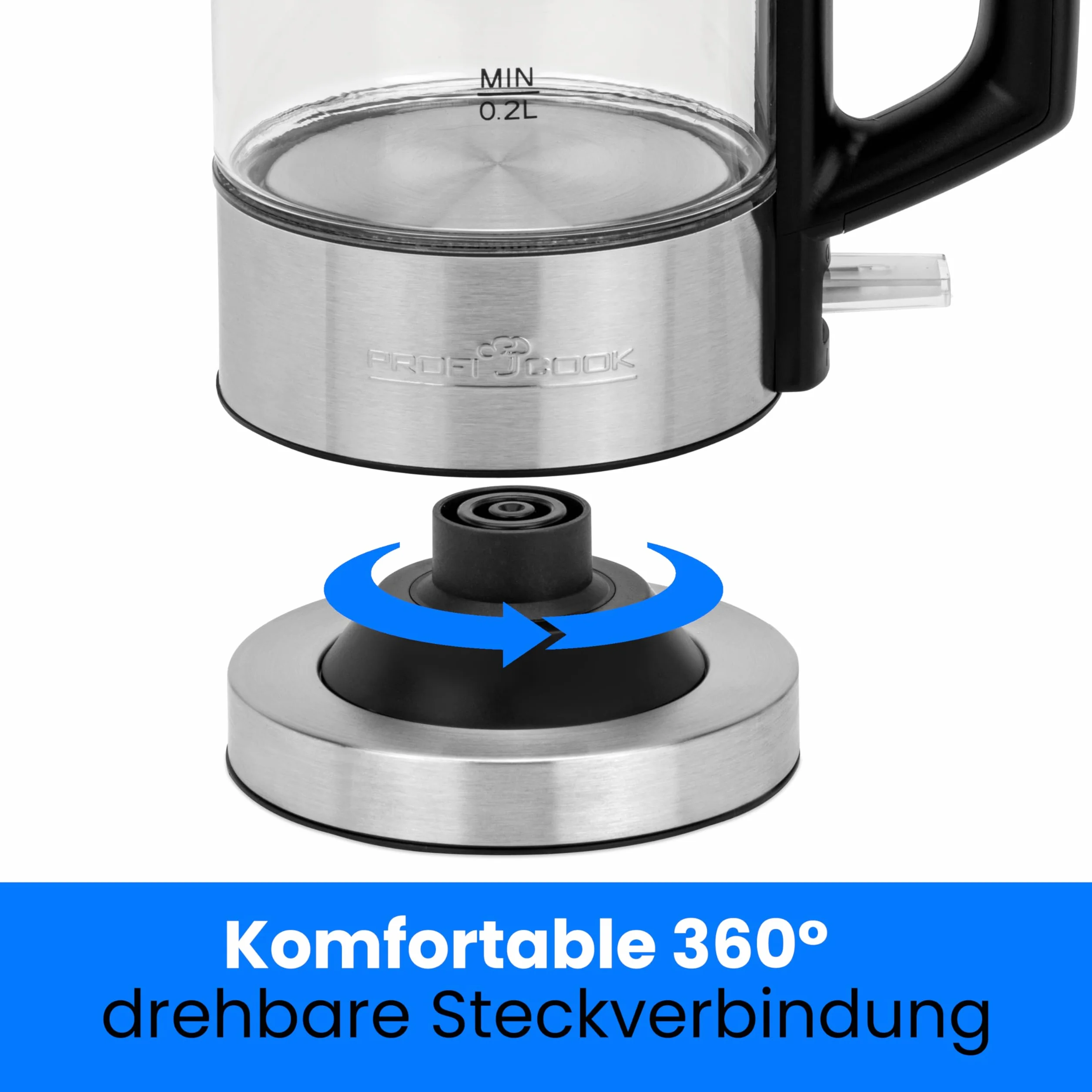 ProfiCook 501228 Mini czajnik elektryczny ze stali nierdzewnej, podświetlany, z niebieskim oświetleniem, zaparzacz do herbaty, idealny do podróży i jedzenia dla niemowląt, 0,5 l