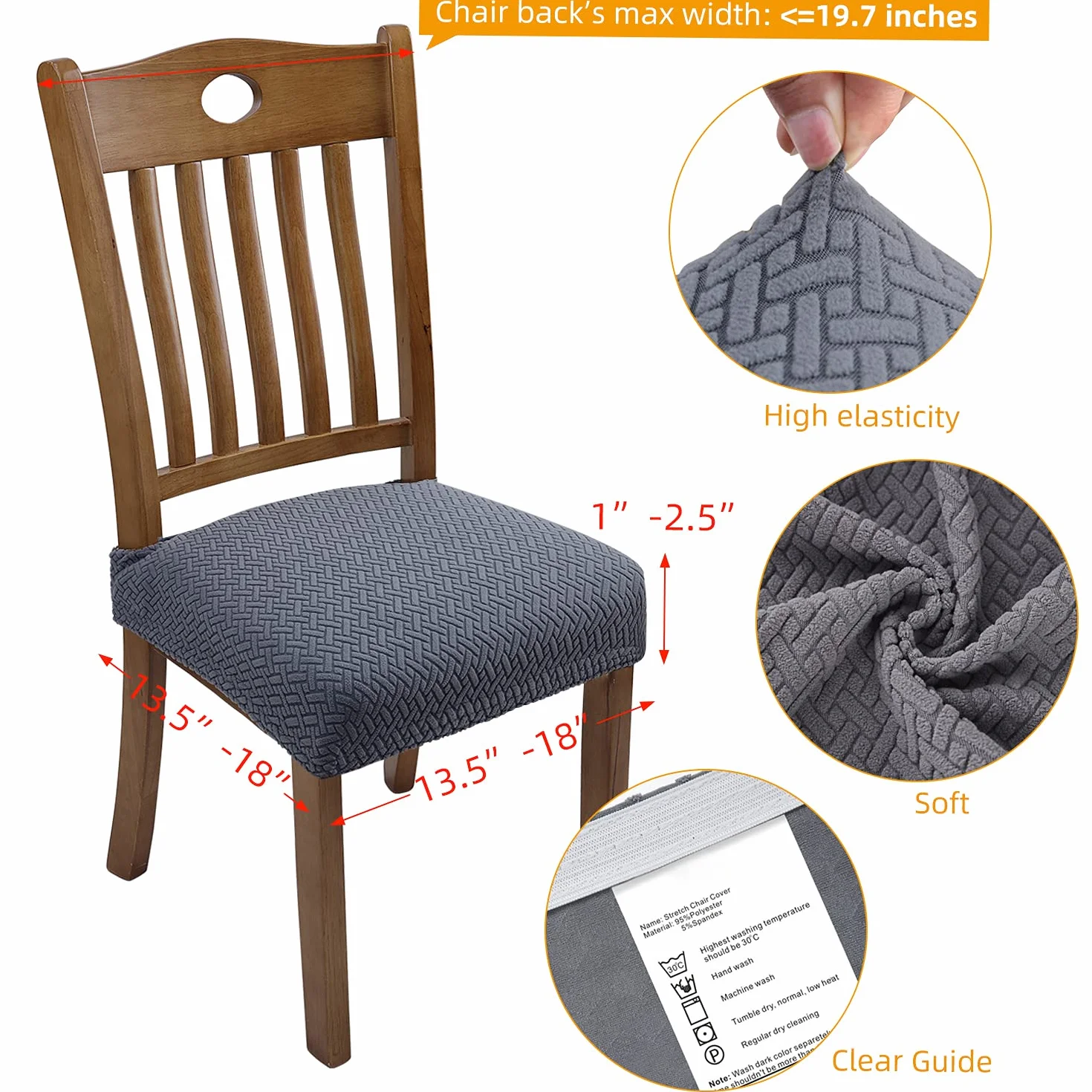 Fuloon Elastyczny pokrowiec na krzesło, żakardowe pokrowce na krzesła do jadalni, zdejmowany, nadaje się do prania, pokrowiec na krzesła, ochraniacz na fotel (szary, 4)