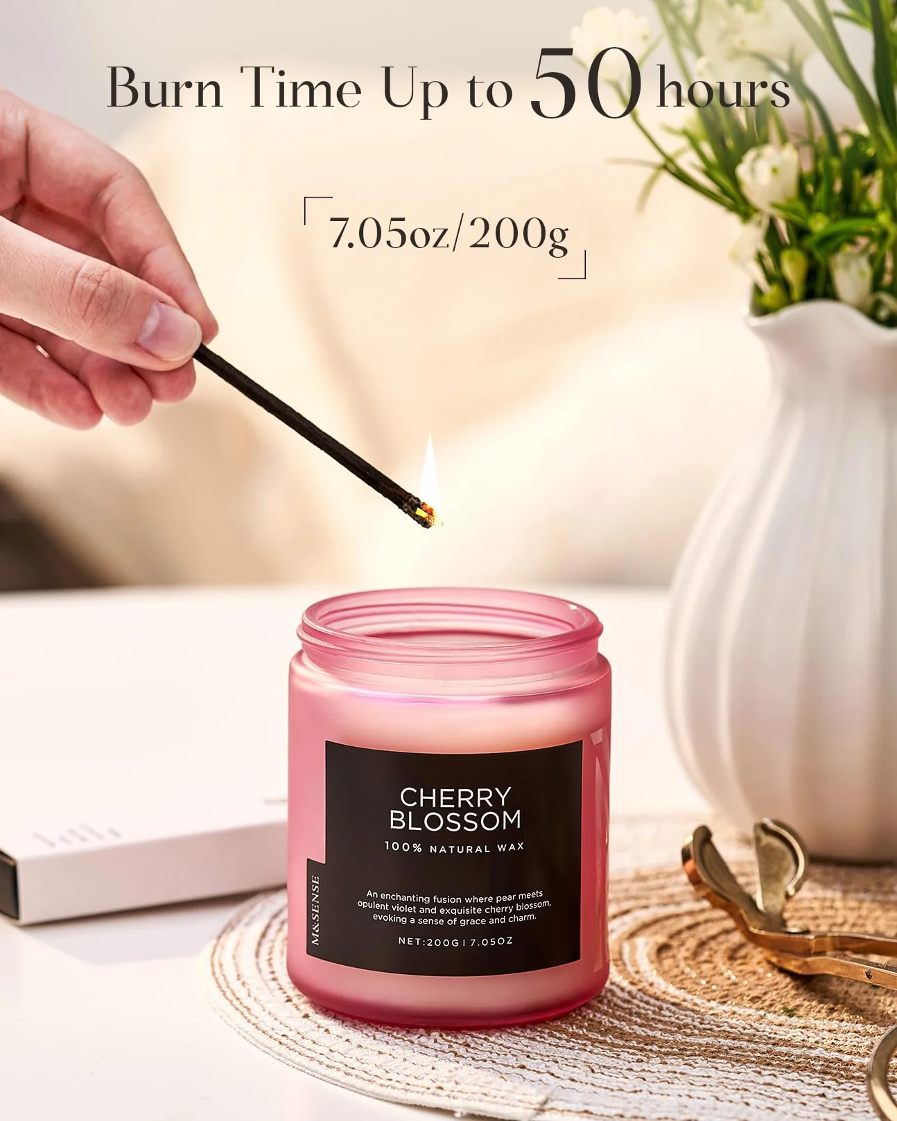 M&SENSE Świeca Sojowa Kwiat Wiśni 200g 50h Aromaterapia