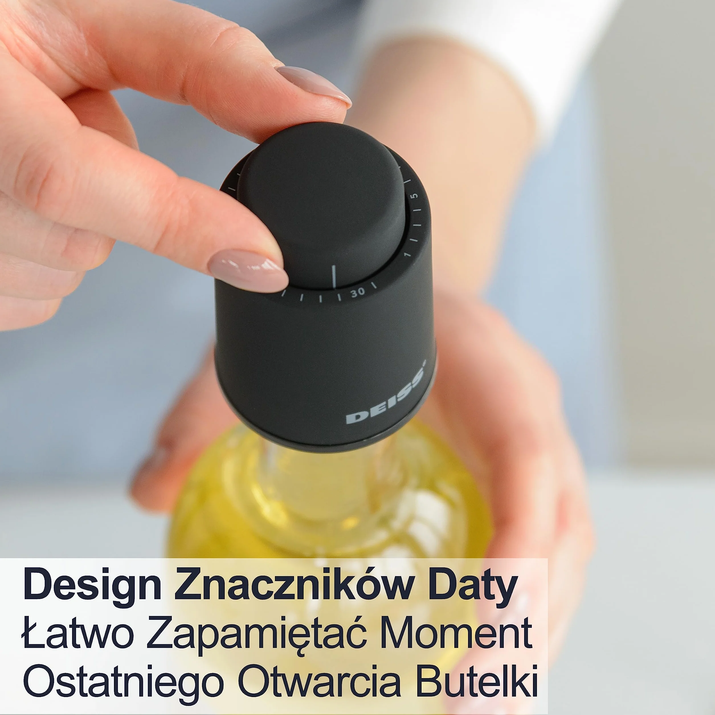Deiss LUX [2 SZT.] Korki do butelek wina, korki do wina wielokrotnego użytku, pompka próżniowa do wina ze znacznikami daty, korek do wina, korek do wina, zapewniający świeżość