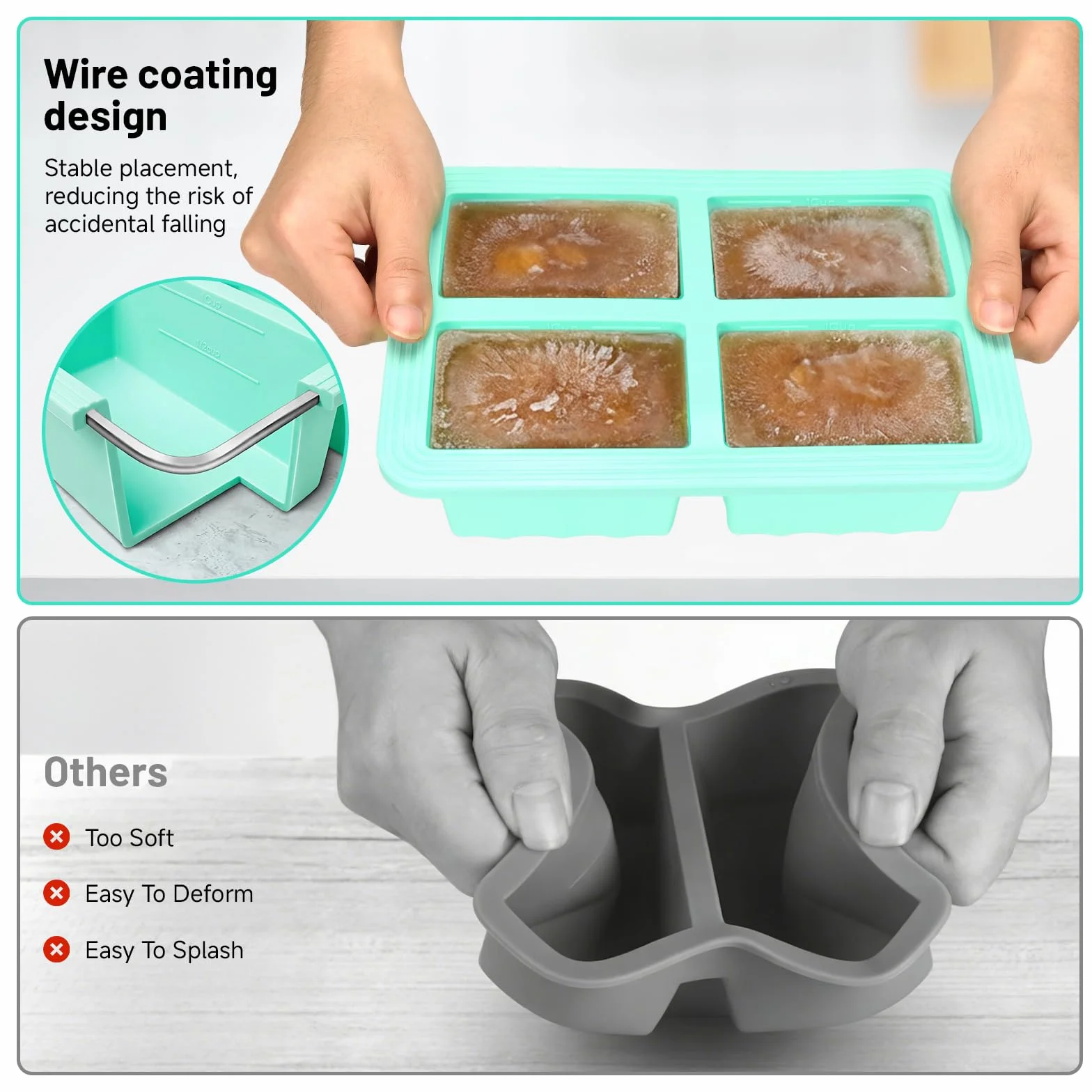 Souper Cubes zestaw 2 pojemników do zamrażania zupy, silikonowych, z pokrywką, nie zawiera BPA, do zamrażarki, do zupy, zamrażarki, kostek lodu do bulionu, sosu, lodów (zielony, 250 ml)