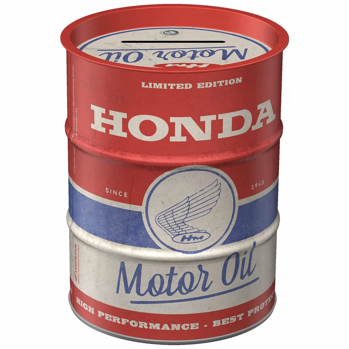 Nostalgic-Art Retro skarbonka, 600 ml, Honda MC – Motor Oil – Pomysł na prezent dla motocyklistów, Official License Product (OLP), metalowa skarbonka, Styl vintage