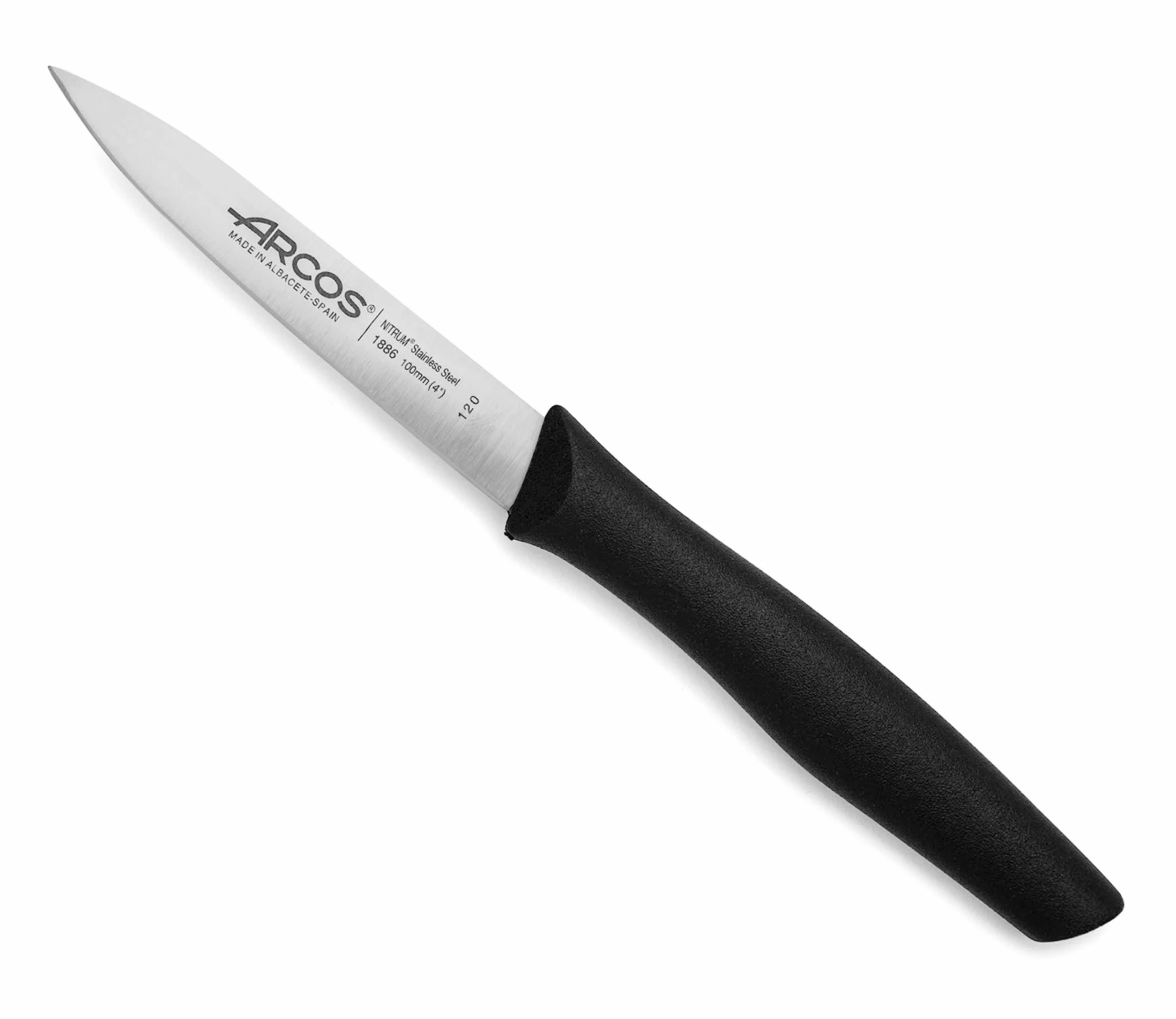 Arcos 6-częściowy zestaw noży do obierania 10 cm. 6 noży do obierania ze stali nierdzewnej z ergonomicznym uchwytem z polipropylenu do krojenia owoców, warzyw i bulw. Seria Nova. Kolor czarny