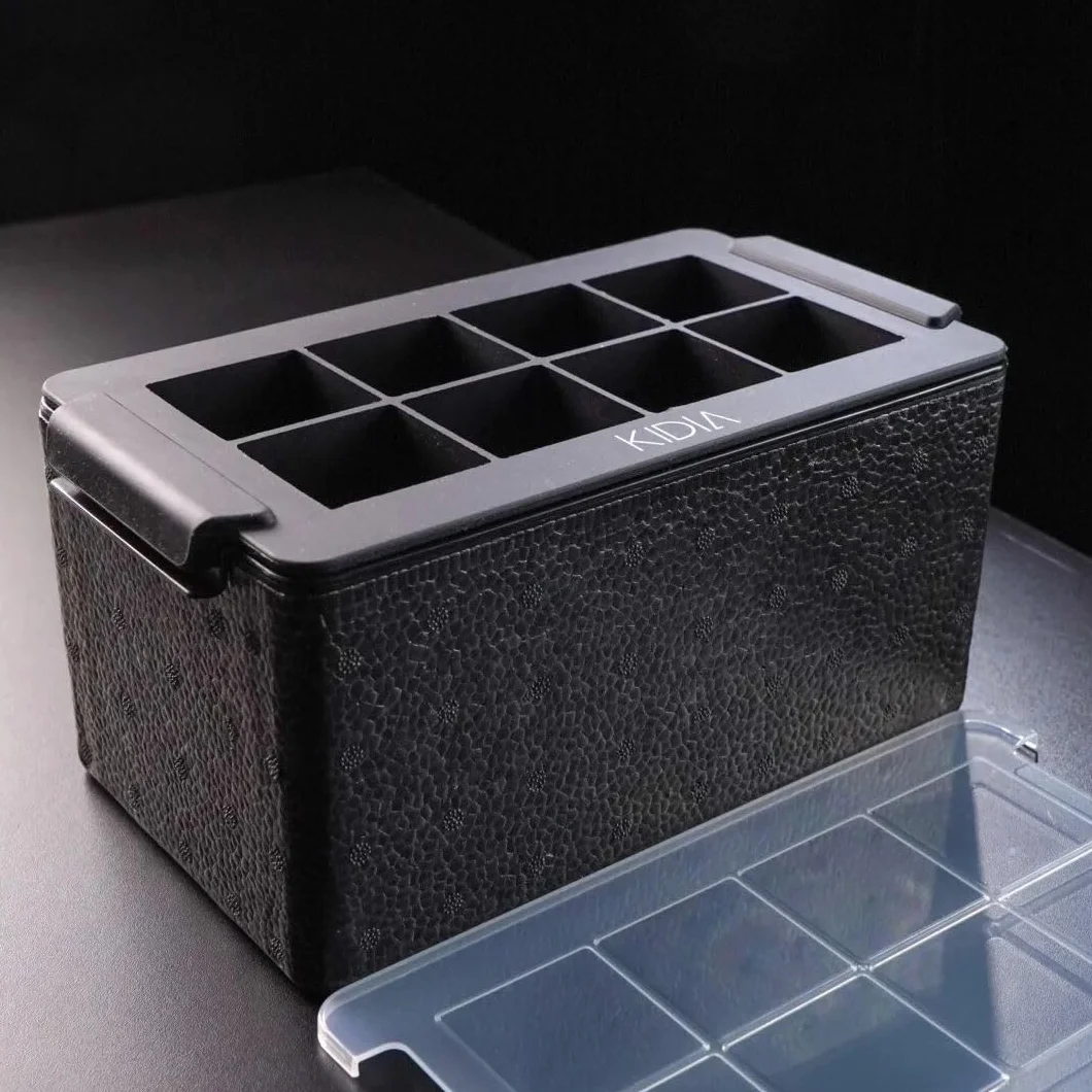 Kidia Ice Clear Cube Maker – Przezroczyste Kostki Lodu 8× 5x5x5 cm – Zamrażanie Kierunkowe, Silikon Spożywczy, Izolowany Pojemnik