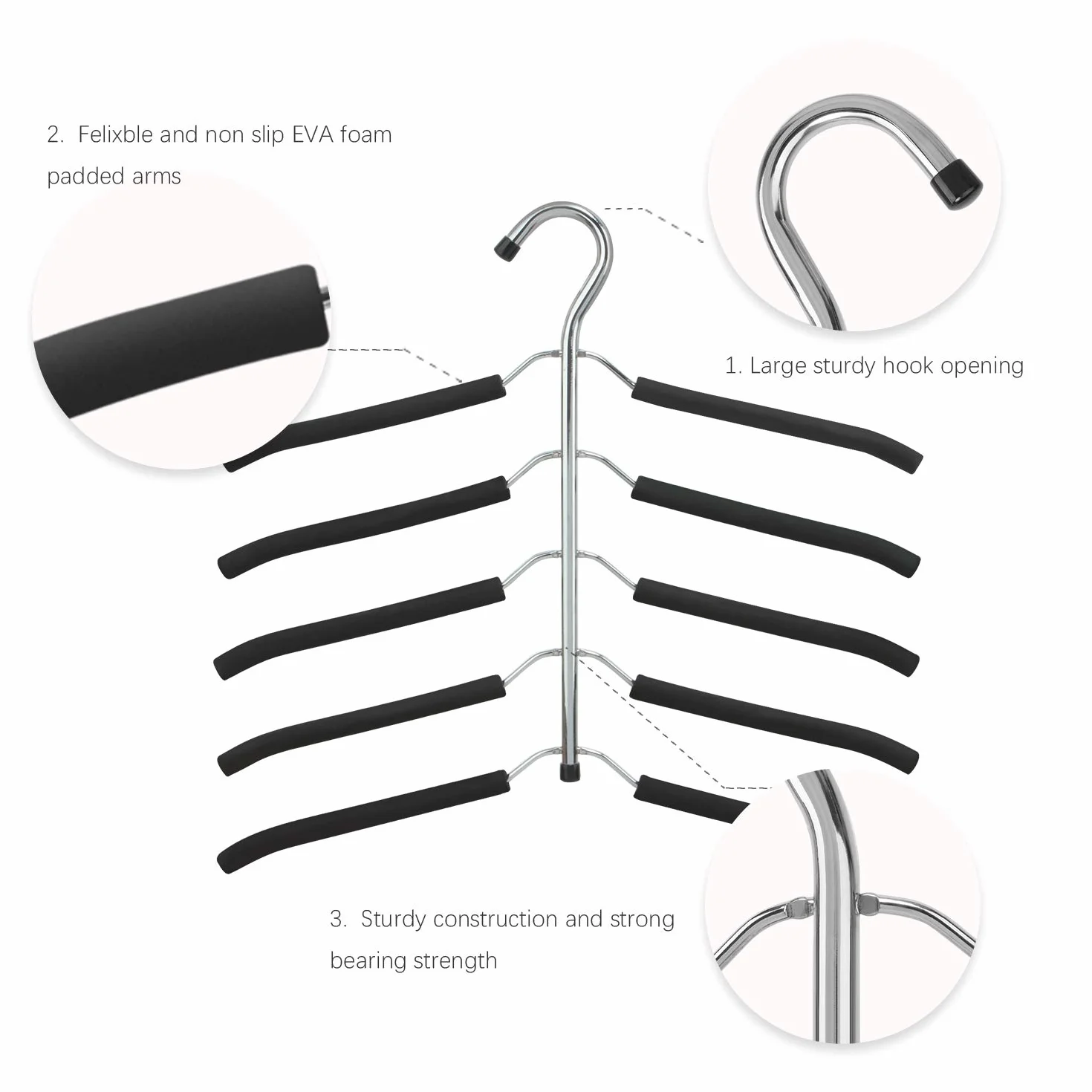 Wieszak 5 w 1 metalowy wielowarstwowy organizer na ubrania z antypoślizgową gąbką 3 szt