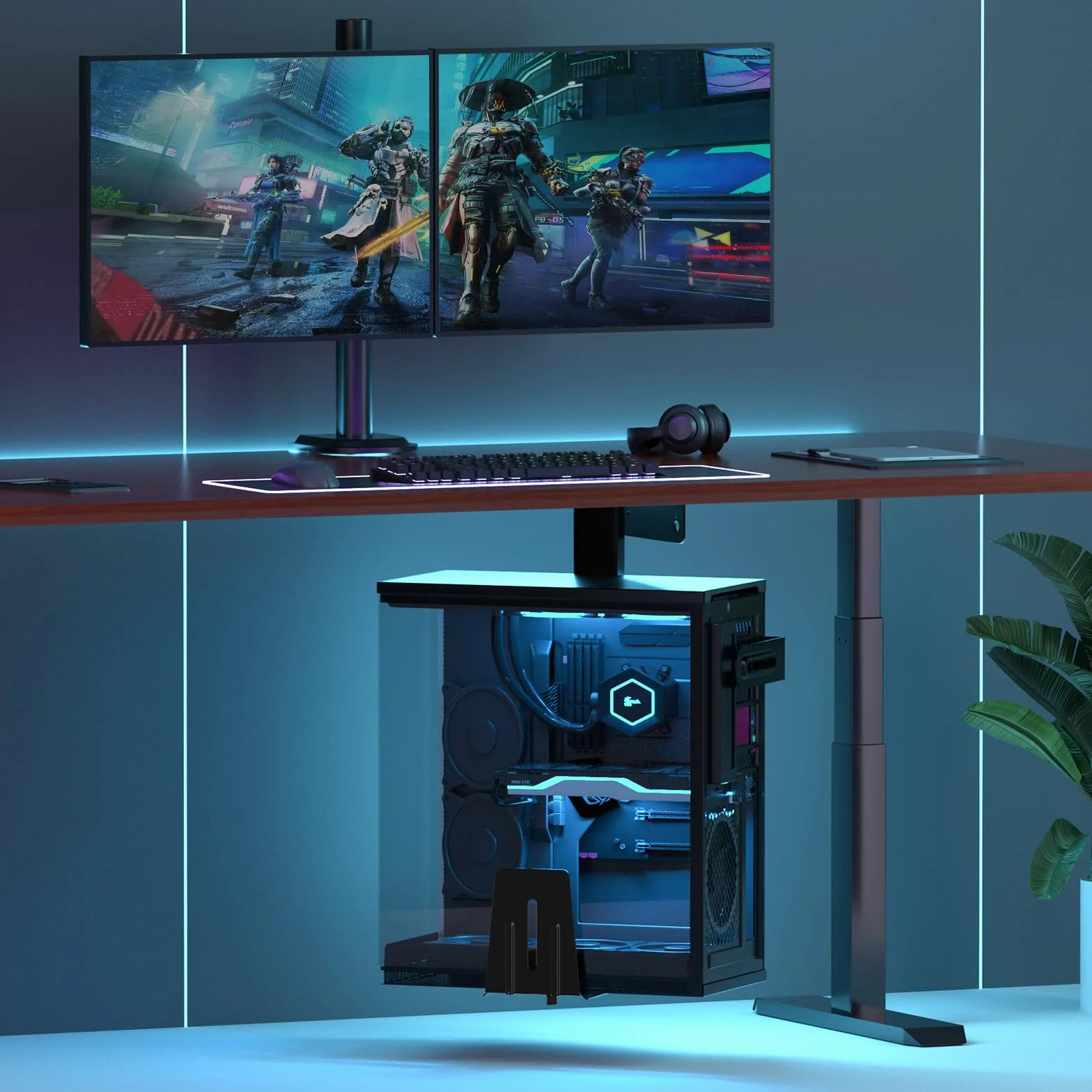Support-PC Pod Biurko - Regulowany Wysokości i Szerokości, Obrót 360°, Do 30 kg, Dla Obudów PC, Czarny