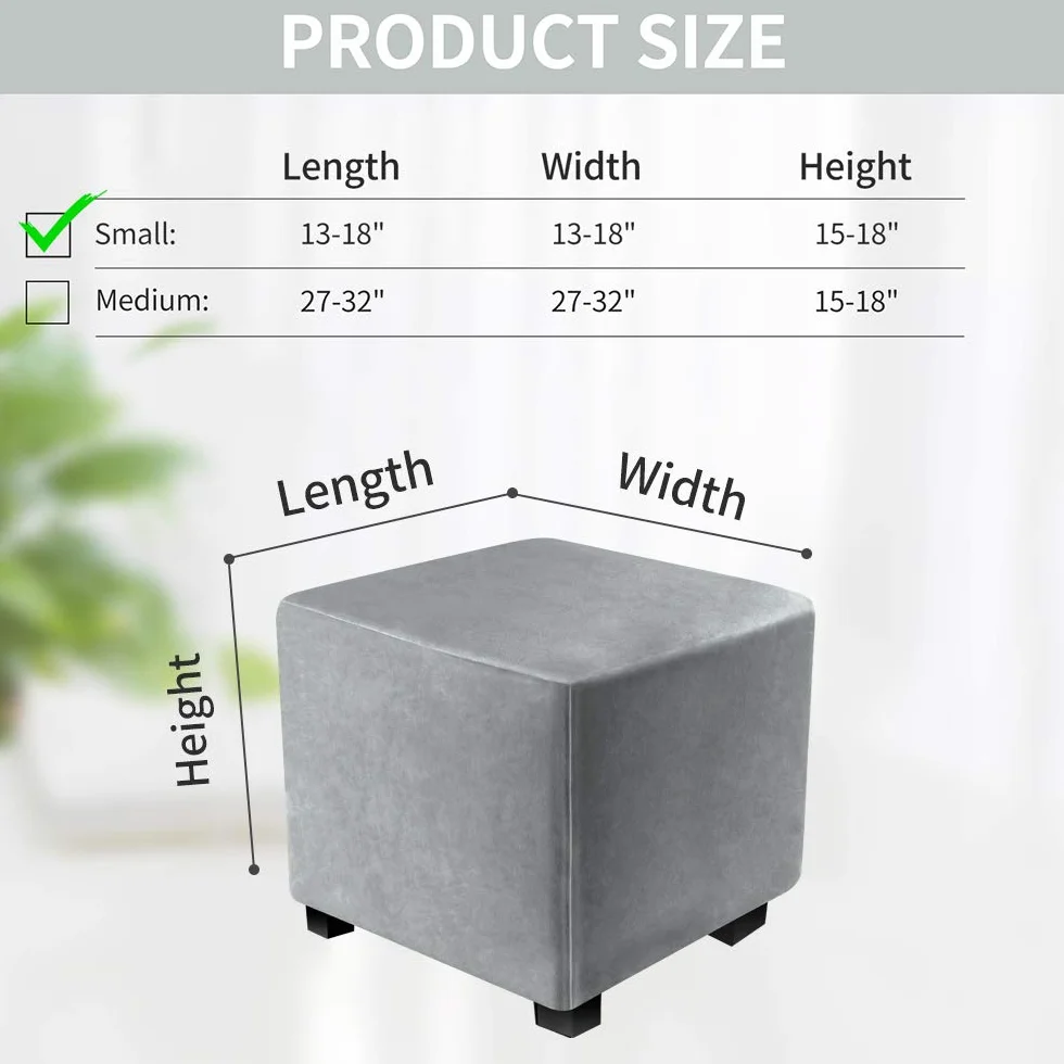 Pokrowiec na podnóżek aksamitny elastyczny 33-45x38-45 cm jasnoszary