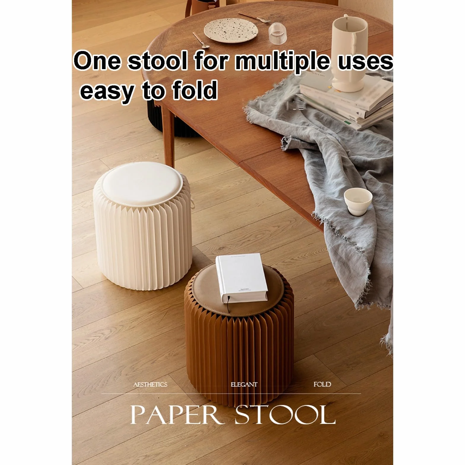 Travel Chair, Accordion-style Portable Folding Paper Stool, Kraft Paper Leisure Multifunctional Side Table, Suitable for Business Office/offline Exhibition/art Exhibition/coffee Shop(Brown,X-Large)