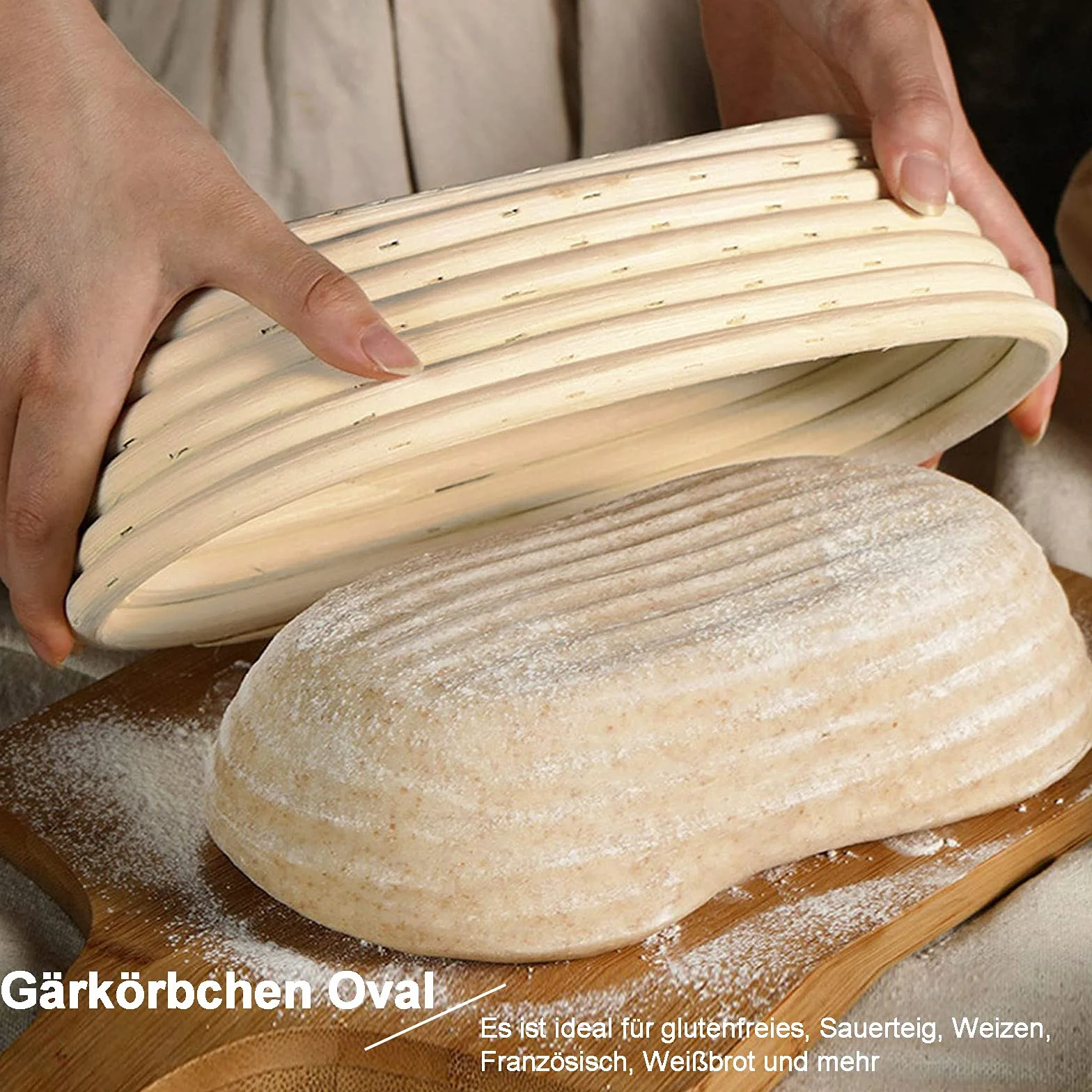 Rattanowy koszyk do garowania Ø 25 cm z lnianą wkładką