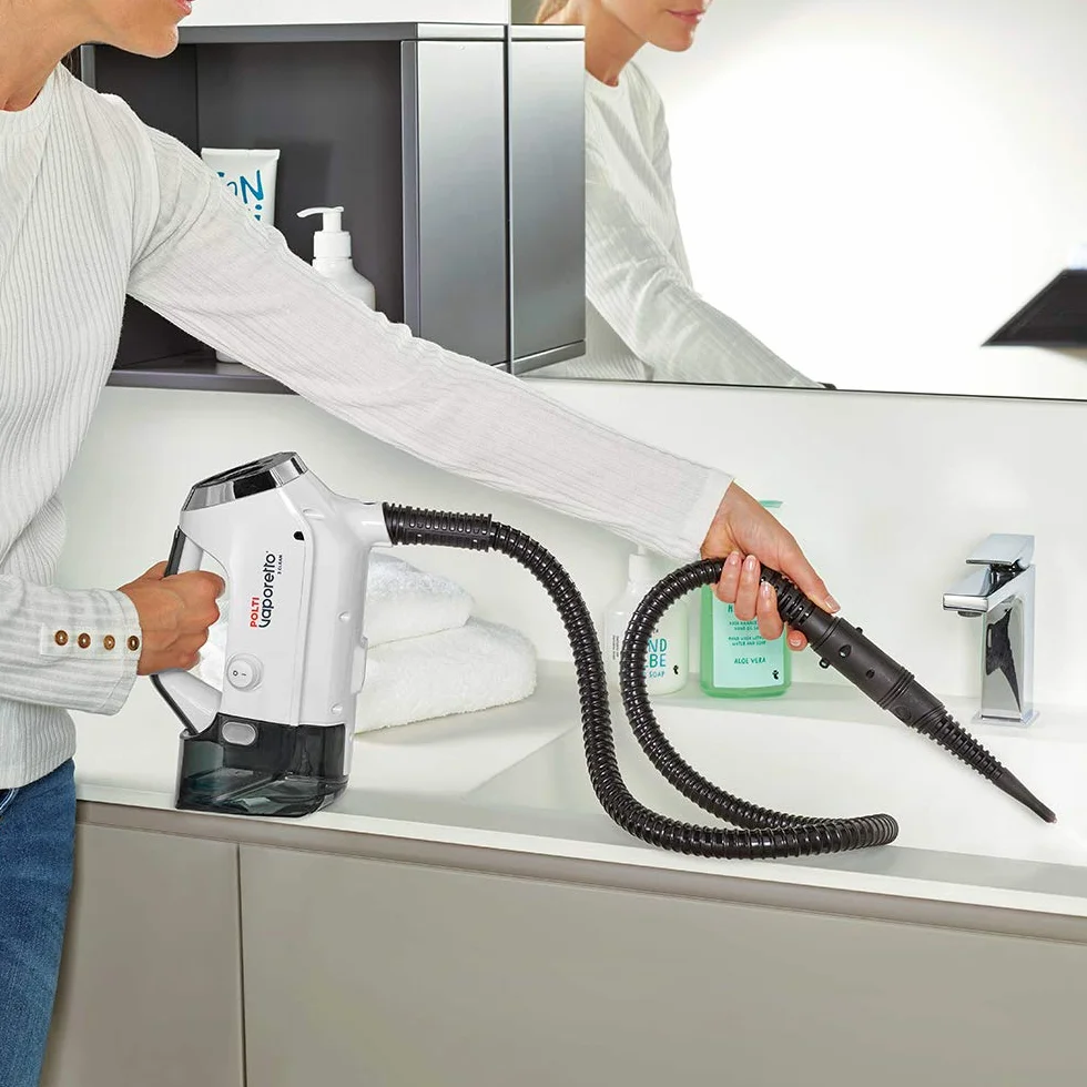 Polti Vaporetto 3 Clean, 3 w 1: mop parowy, odkurzacz bezworkowy i przenośny odkurzacz parowy, 12 akcesoriów w zestawie, 1800 W, biały/szary