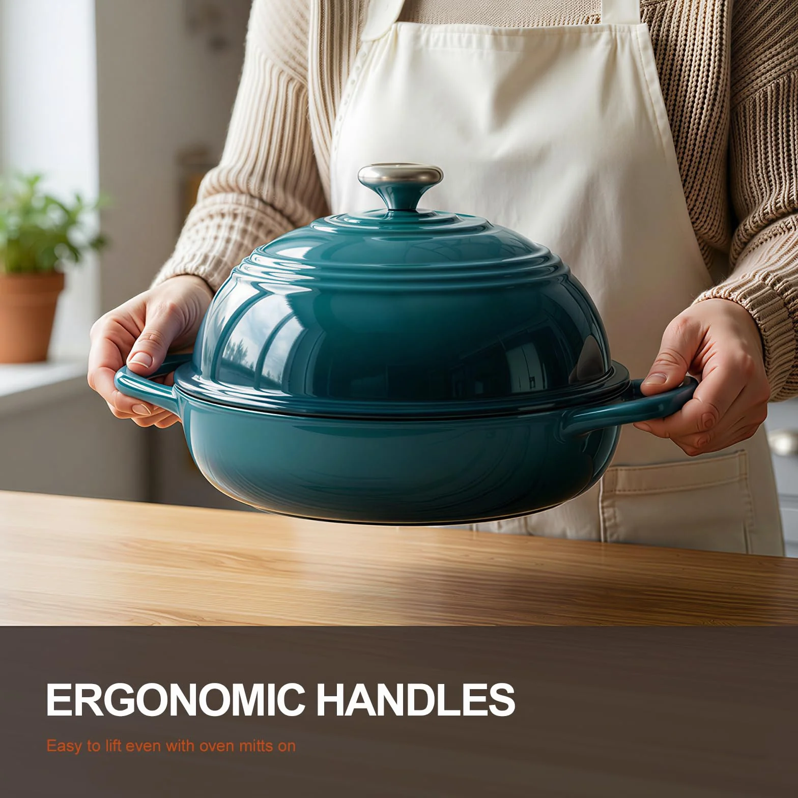 Overmont Emaliowany żeliwny piec do chleba - 6QT holenderski piec do pieczenia chleba na zakwasie - z pokrywką kopułową bawełniane uchwyty do garnków i książką kucharską - wielofunkcyjna patelnia do
