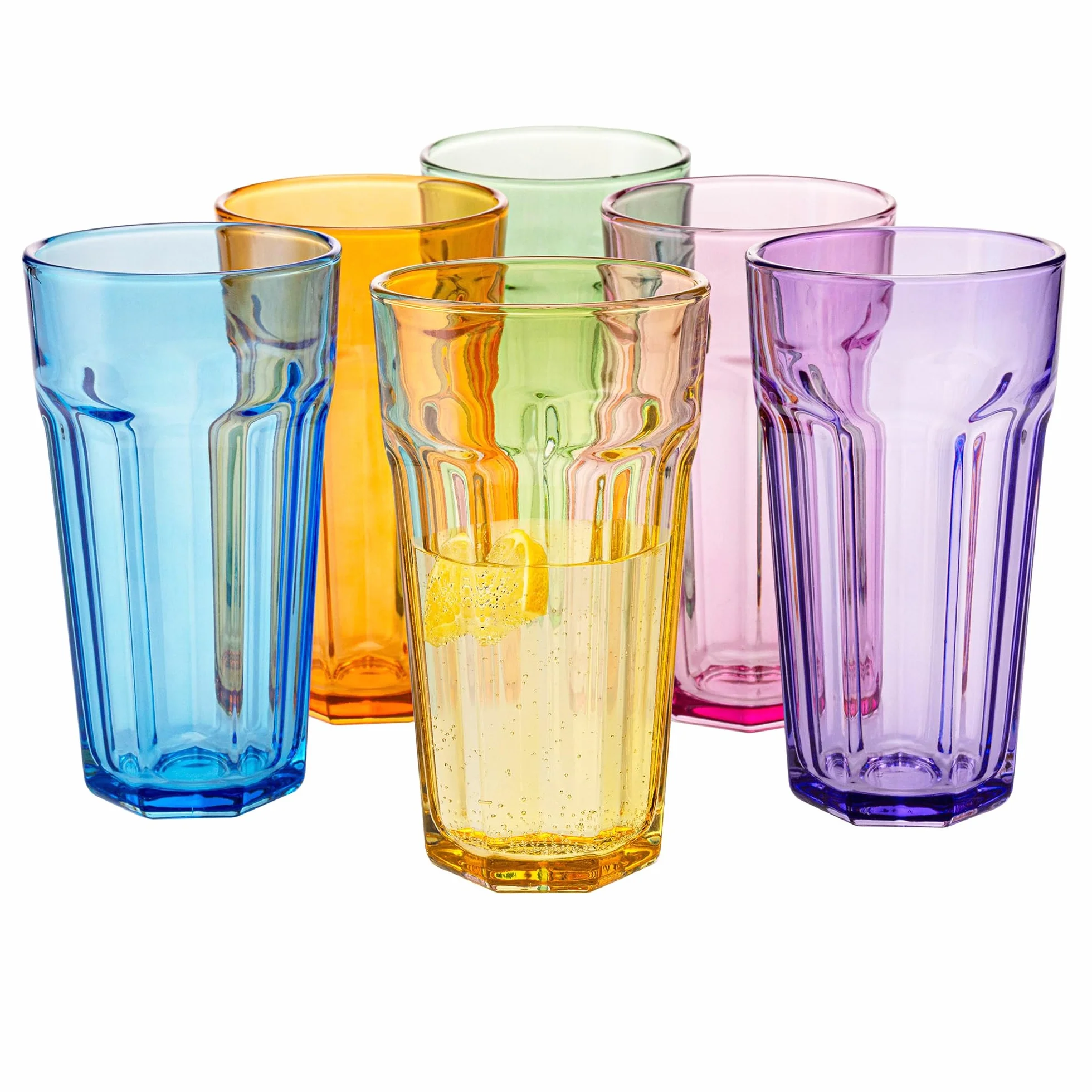 TREND FOR HOME -Gigi Rainbow Blast Mix: Duże Szklanki 700 ml, Zestaw 6, Szklanki do Koktajli, Kawy Mrożonej, Long Drinków XXL, Kolorowe, Lemoniady, Soku, Smoothie.