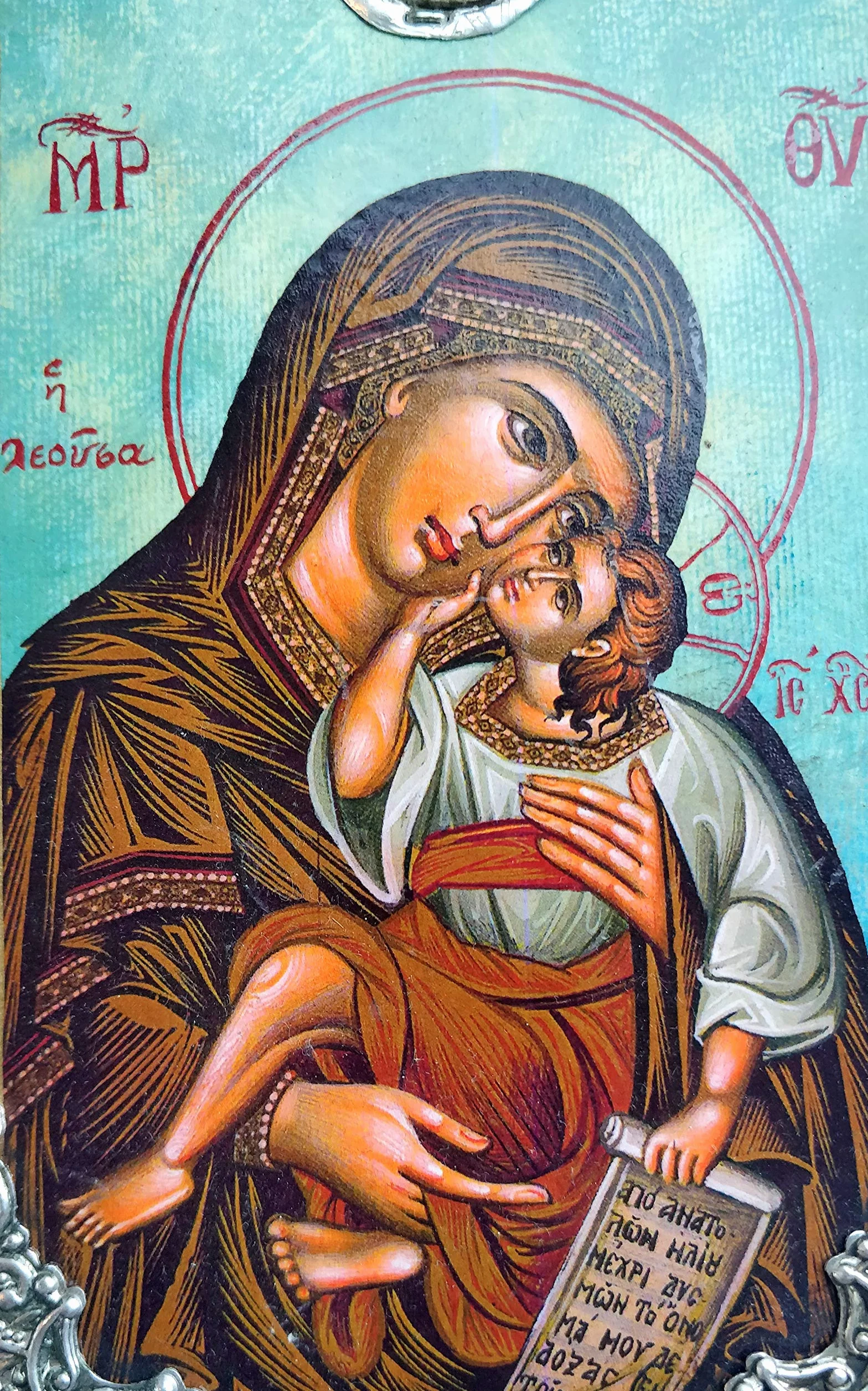Drewniana ikona grecka, chrześcijańska, prawosławna, Maryja Panna Matka Jezusa / OP10
