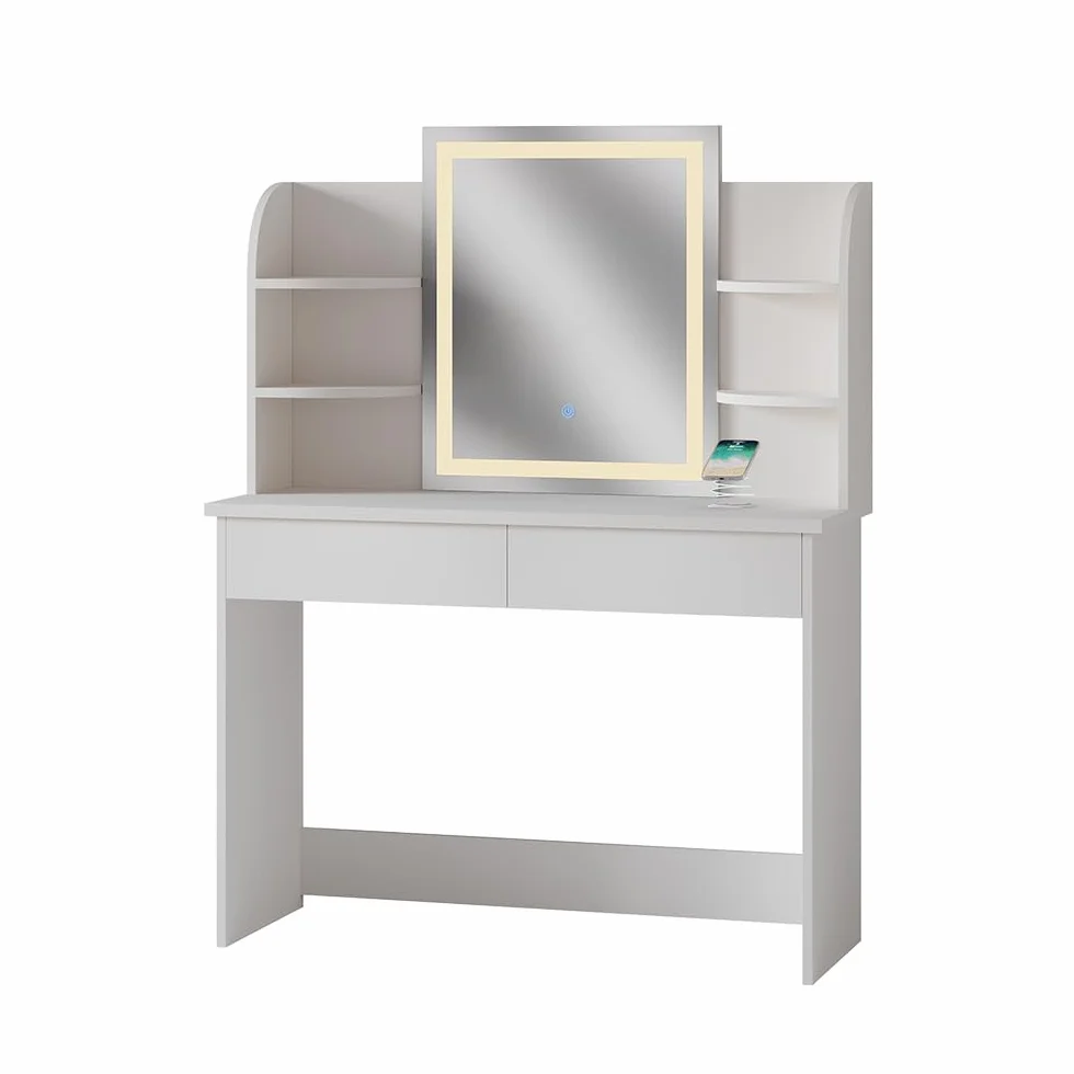 Vicco Toaletka "Charlotte", Biały, 106 cm z lusterkiem LED i stacją ładującą QI