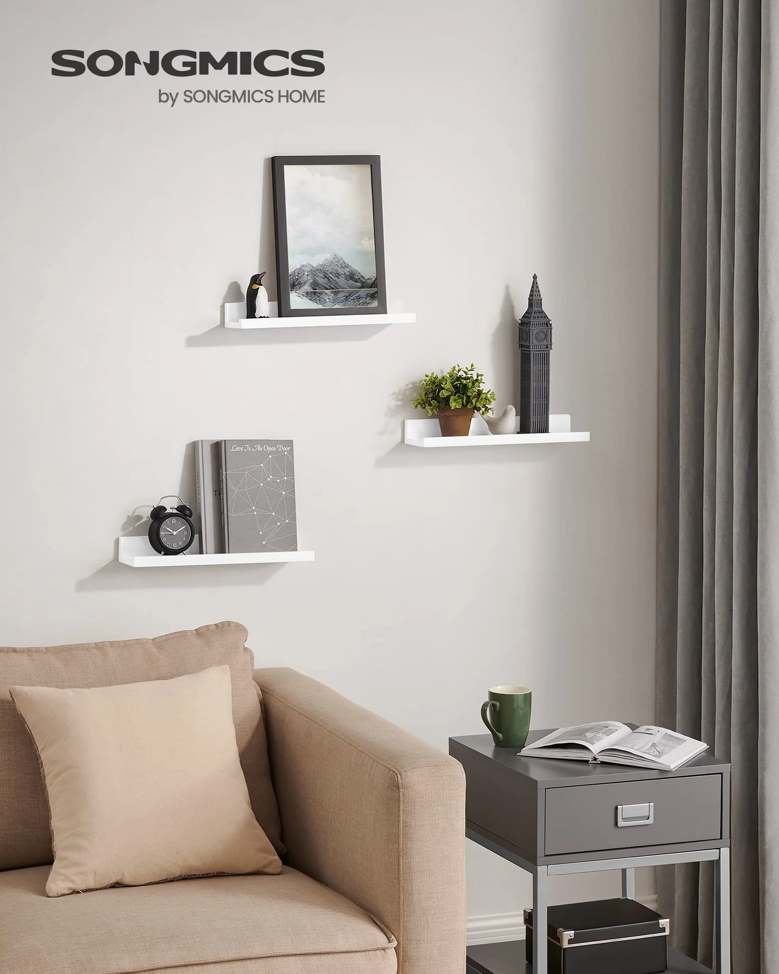 Songmics Lws38Wt Półki Ścienne, Biały, 38 x 10cm