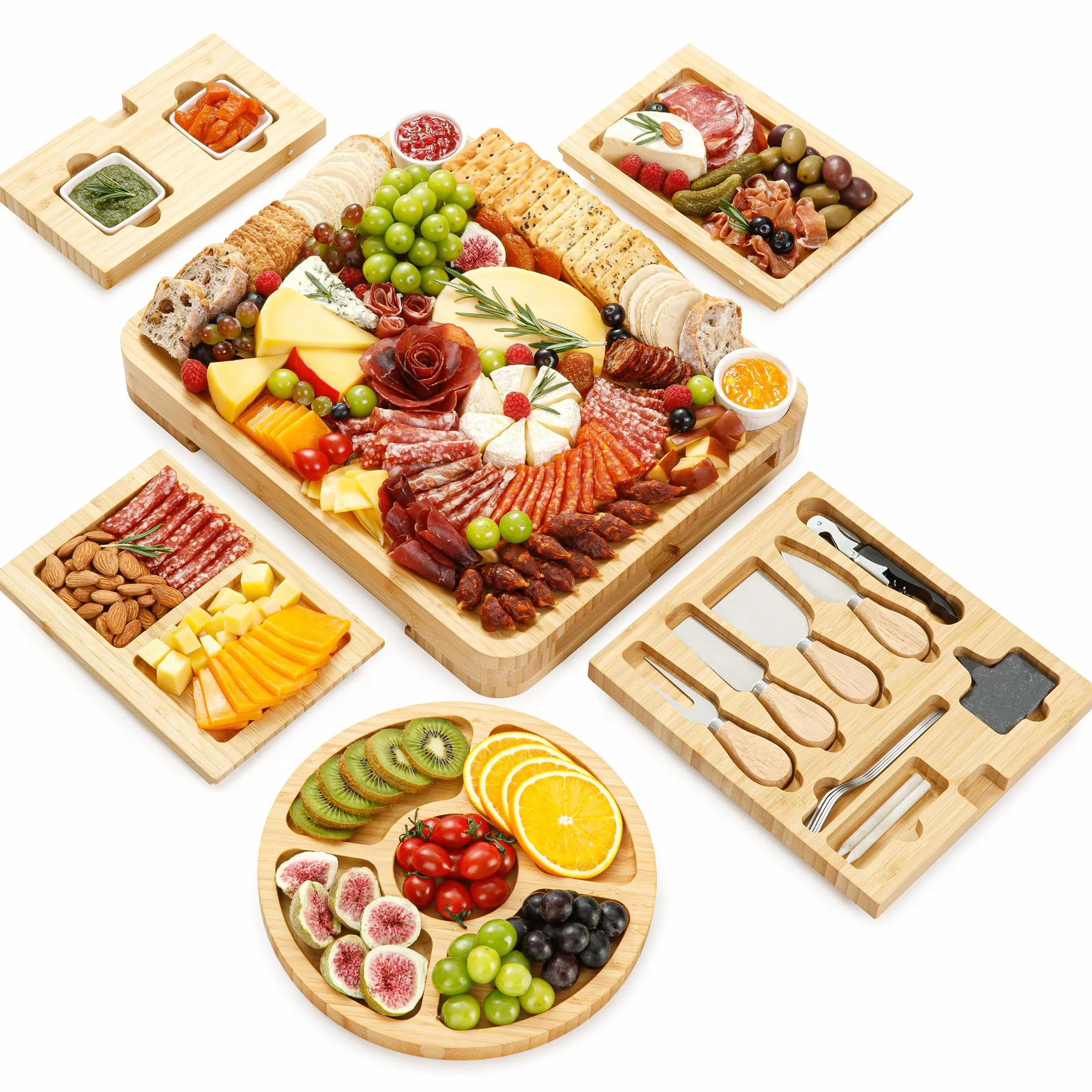 Charcuterie Boards Premium Gift Set - 23 Pieces, Bamboo - Large Cheese Board + Tray for Mother's Day, Birthday, Housewarming, Wedding Shower