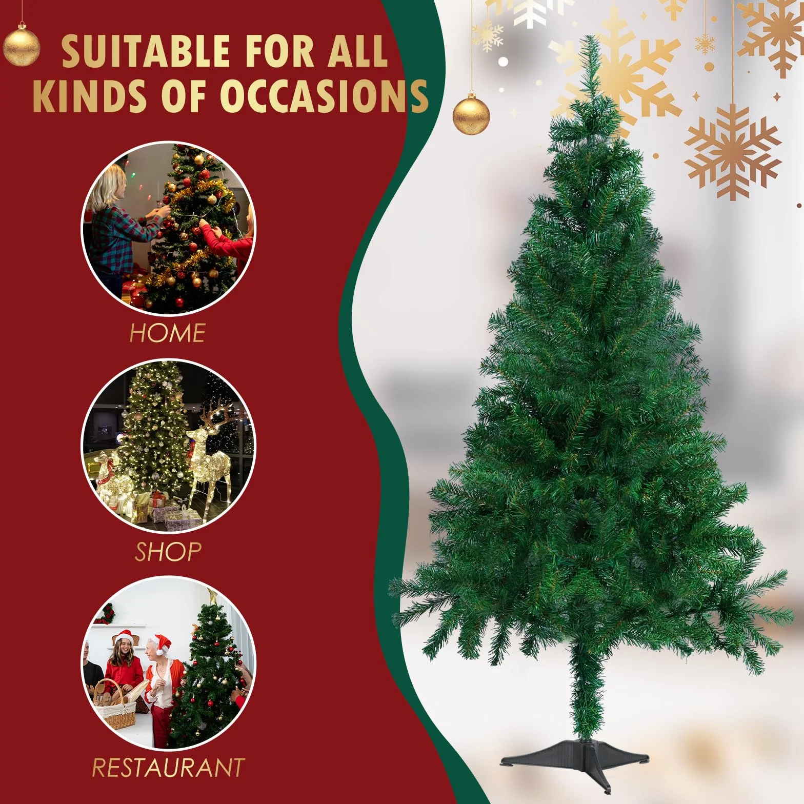 CCLIFE Mała wąska choinka z igłami sosnowymi, 120 cm, zielona, 225 gałązek, Cushhom