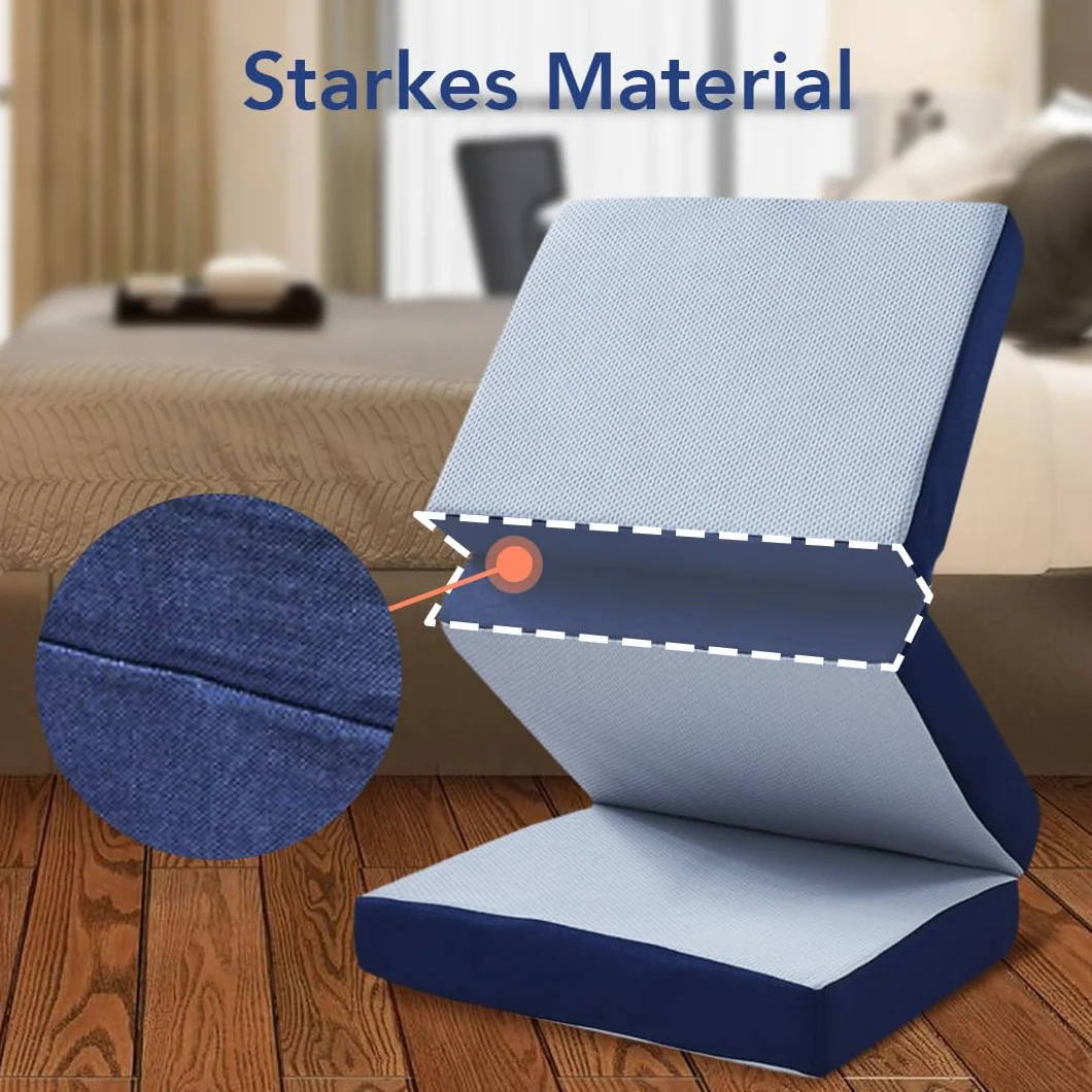 MKS Składany materac, materac dla gości, 3-częściowy składany materac o grubości 15 cm, składany, dla dorosłych (niebieski, 75 x 65 x 45 cm)