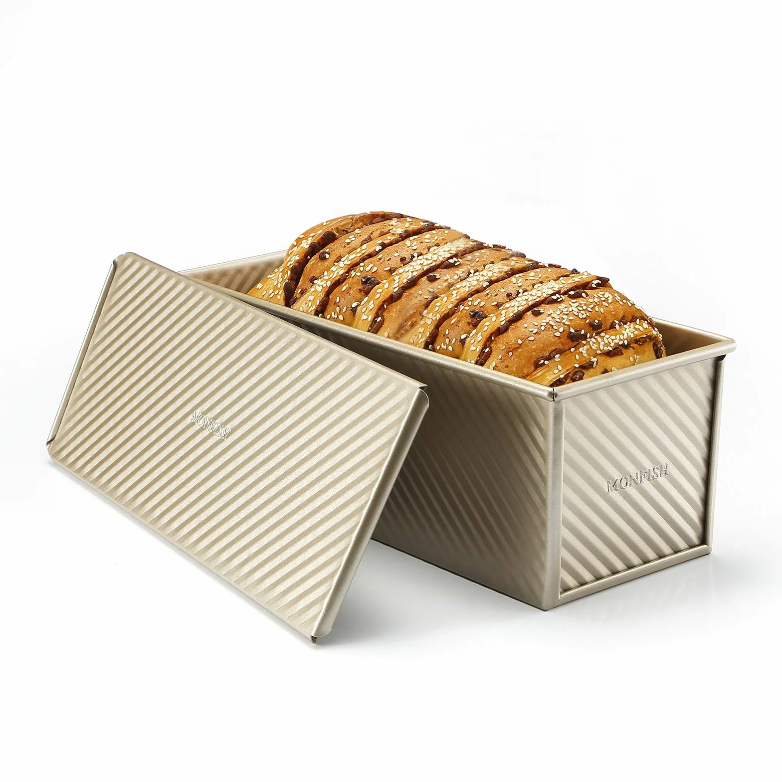 Monfish Pullman forma do bochenka chleba puszka z przesuwaną pokrywką stal aluminiowa 1000 g ciasto champgne gold nieprzywierająca 34 x 13,5 x 12 cm