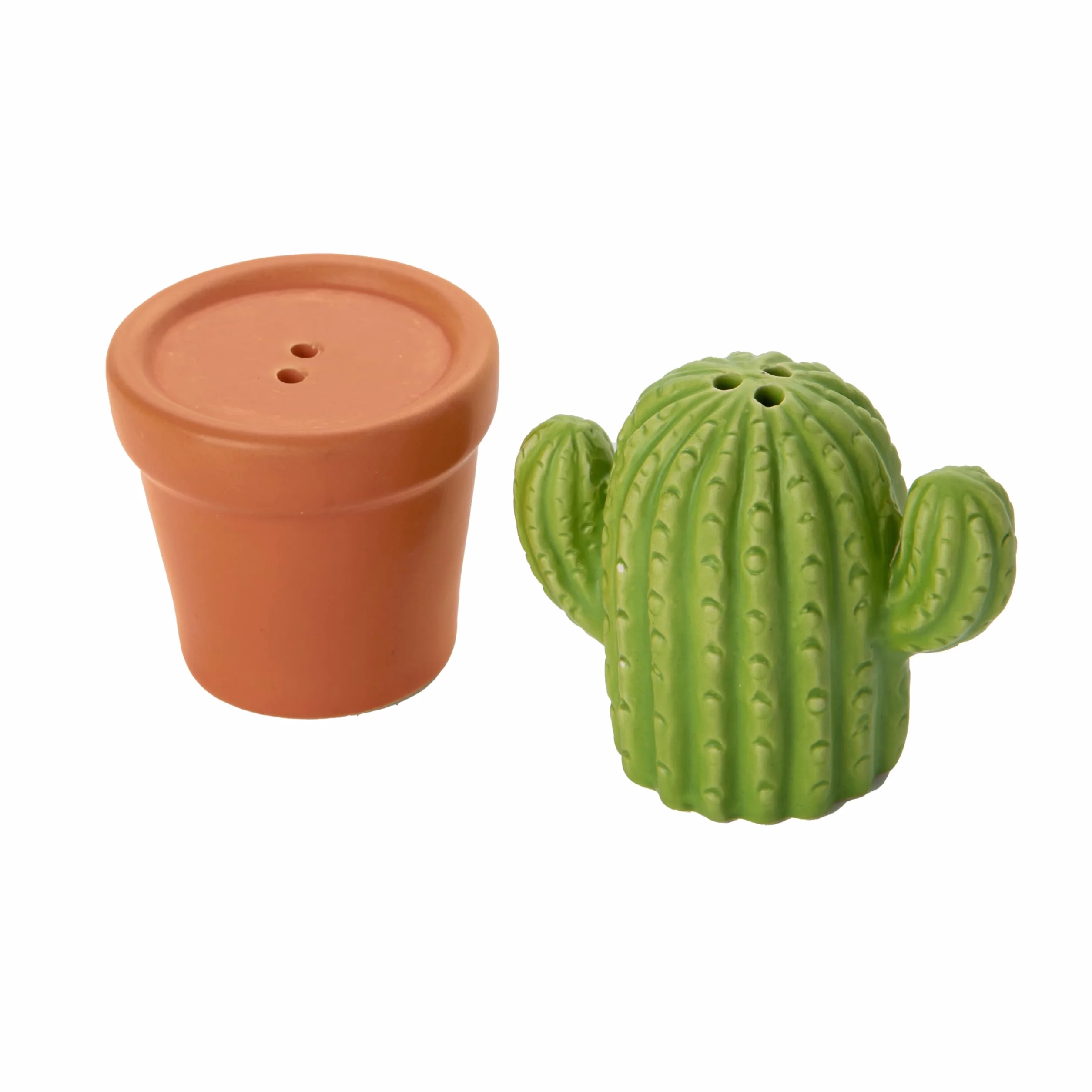Szczelina – Oryginalna solniczka i pieprz "kaktus". Zestaw soli i pieprzu na stół w kształcie kaktusa. Ceramiczny zestaw solniczki i pieprzu. 7 x 11,5 cm