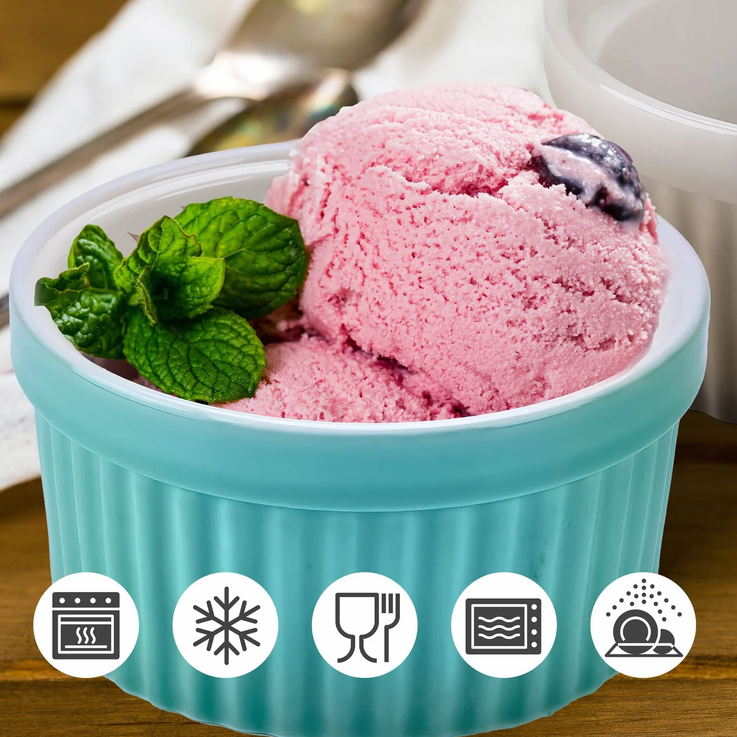 Miseczki deserowe Dimono 170 ml zestaw 8 szt. turkusowe do kremów Brulee Souflee