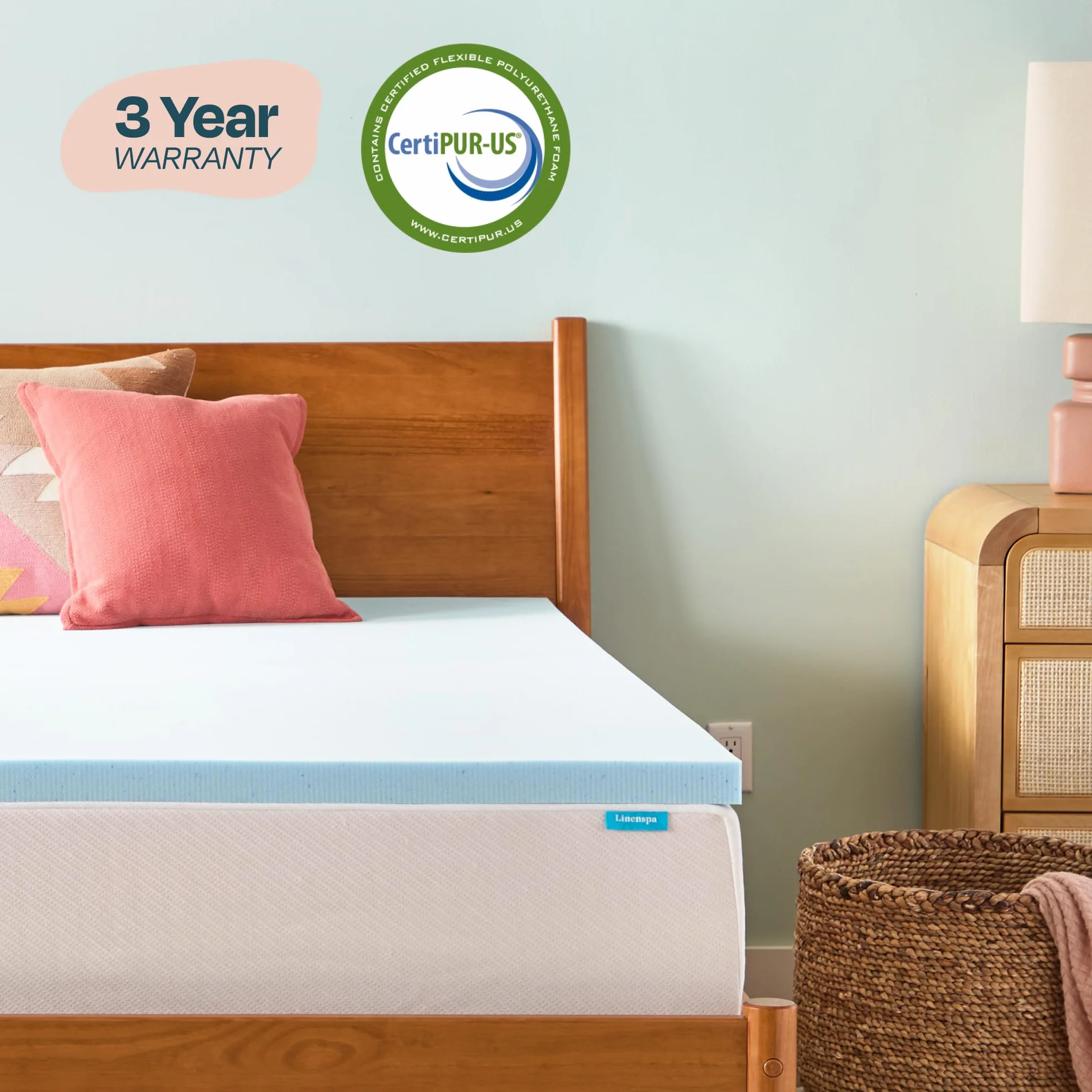 Linenspa Nakładka na materac z pianki memory, 5 cm, żelowa nakładka na materac Twin XL, certyfikat CertiPUR-US
