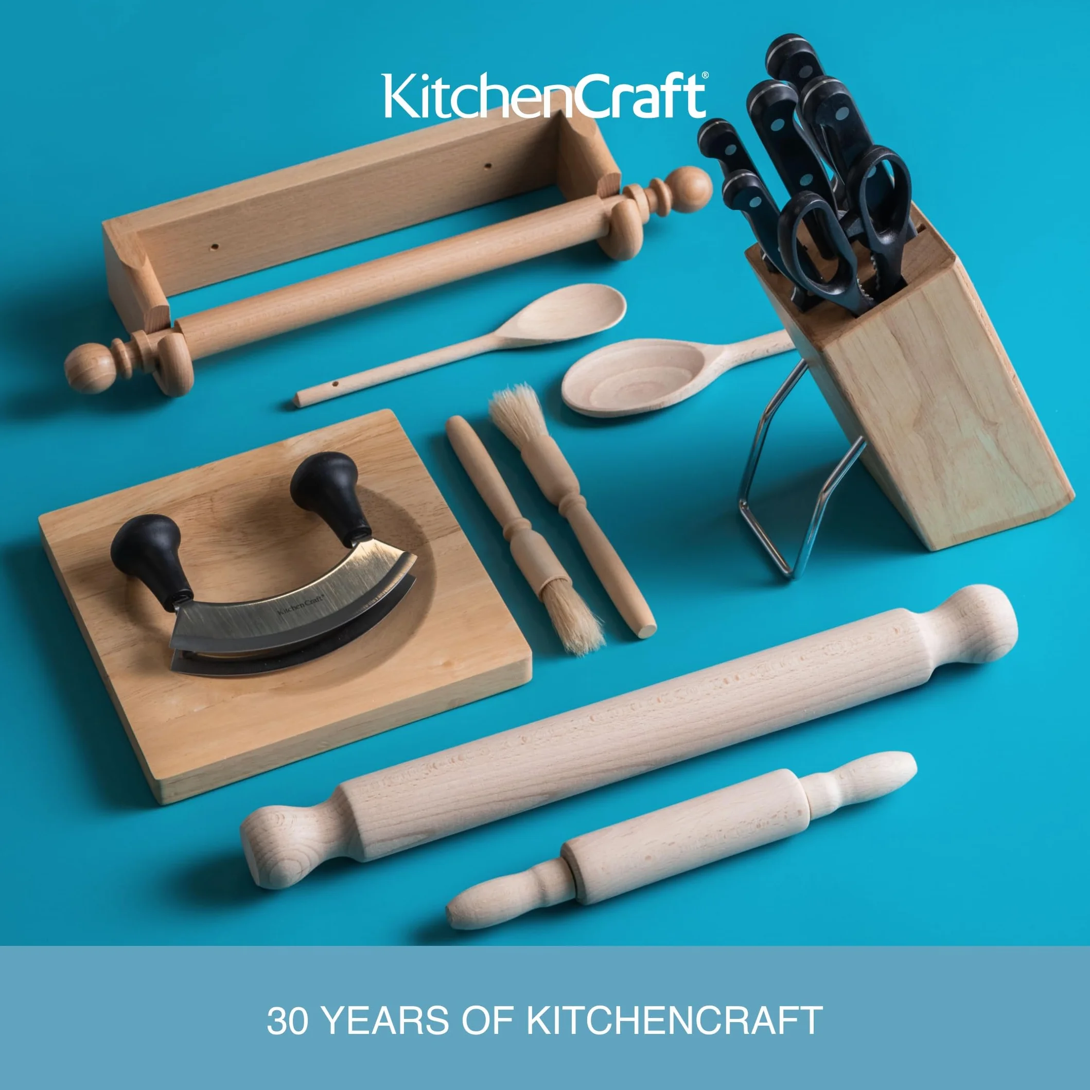 KitchenCraft Ścienny Uchwyt na Papierowe Ręczniki, Rolki do 25 cm, Drewniany, 29 cm - Kolor Brązowy
