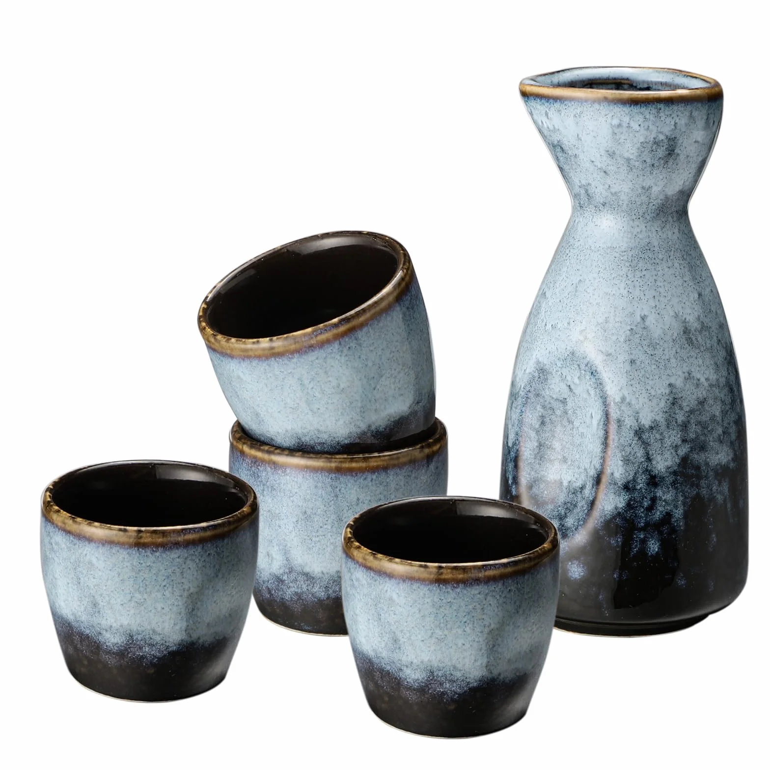 Zestaw do sake z kubkiem do sake i winem, naczyniem porcelanowym, zestaw do podgrzewania 1 garnka sake, 4 kubki do sake (A1)
