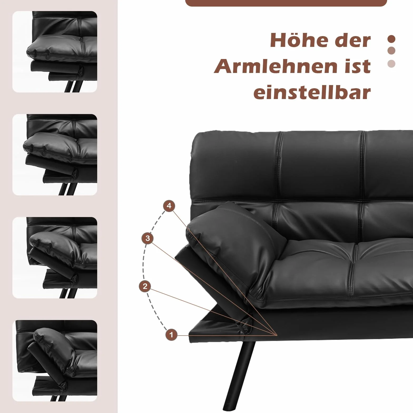 COSTWAY Rozkładana sofa do spania, sofa z funkcją spania, przekształcalna sofa do spania z regulowanym oparciem, sofa do spania z dużą powierzchnią leżącą 182 x 106,5 cm do salonu (czarny)