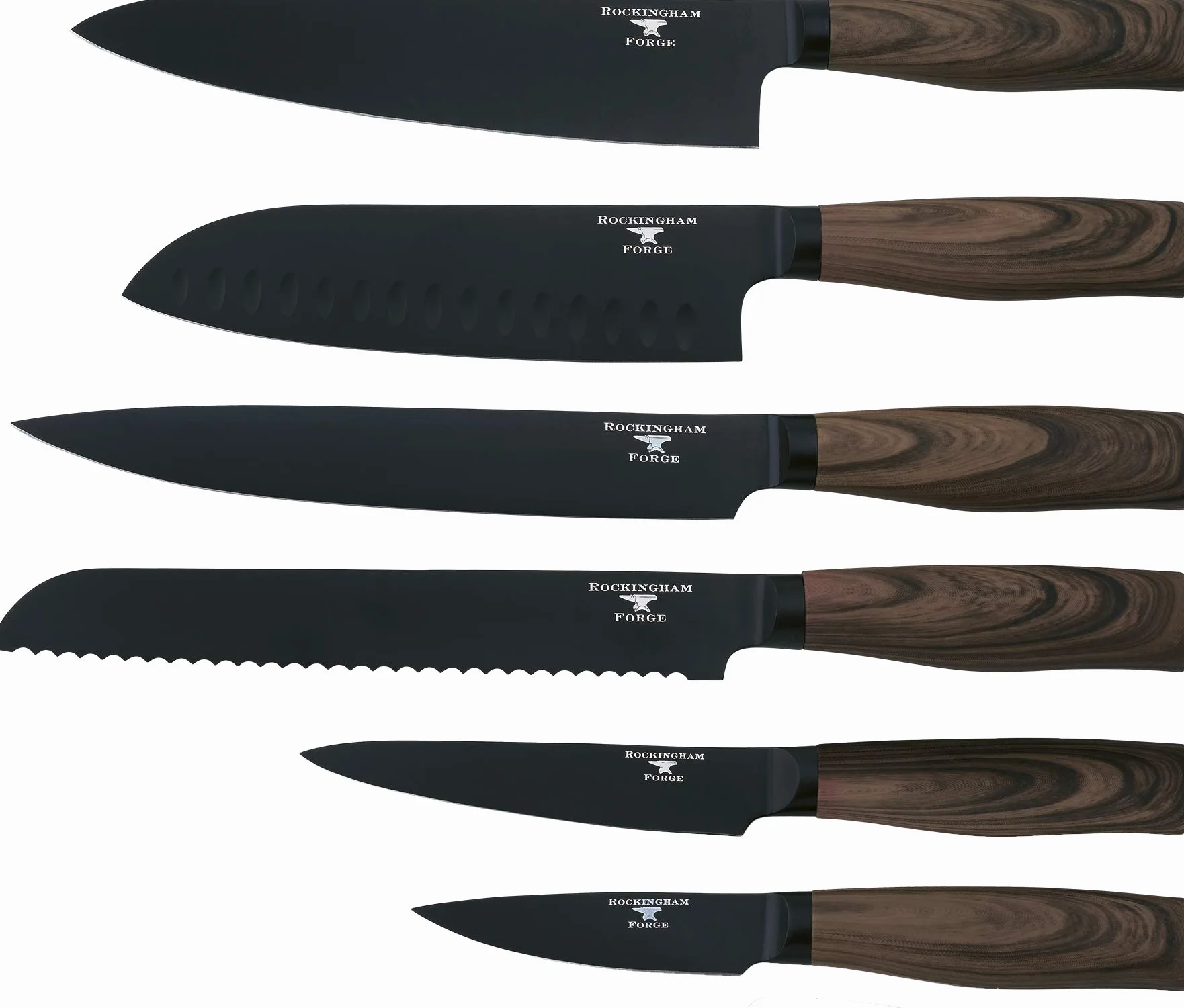 Nóż santoku Rockingham Forge Forester Series 7” - Ostrze ze stali nierdzewnej z czarną powłoką oksydacyjną Ergonomiczna drewniana rękojeść Nóż japoński, RF-6183P